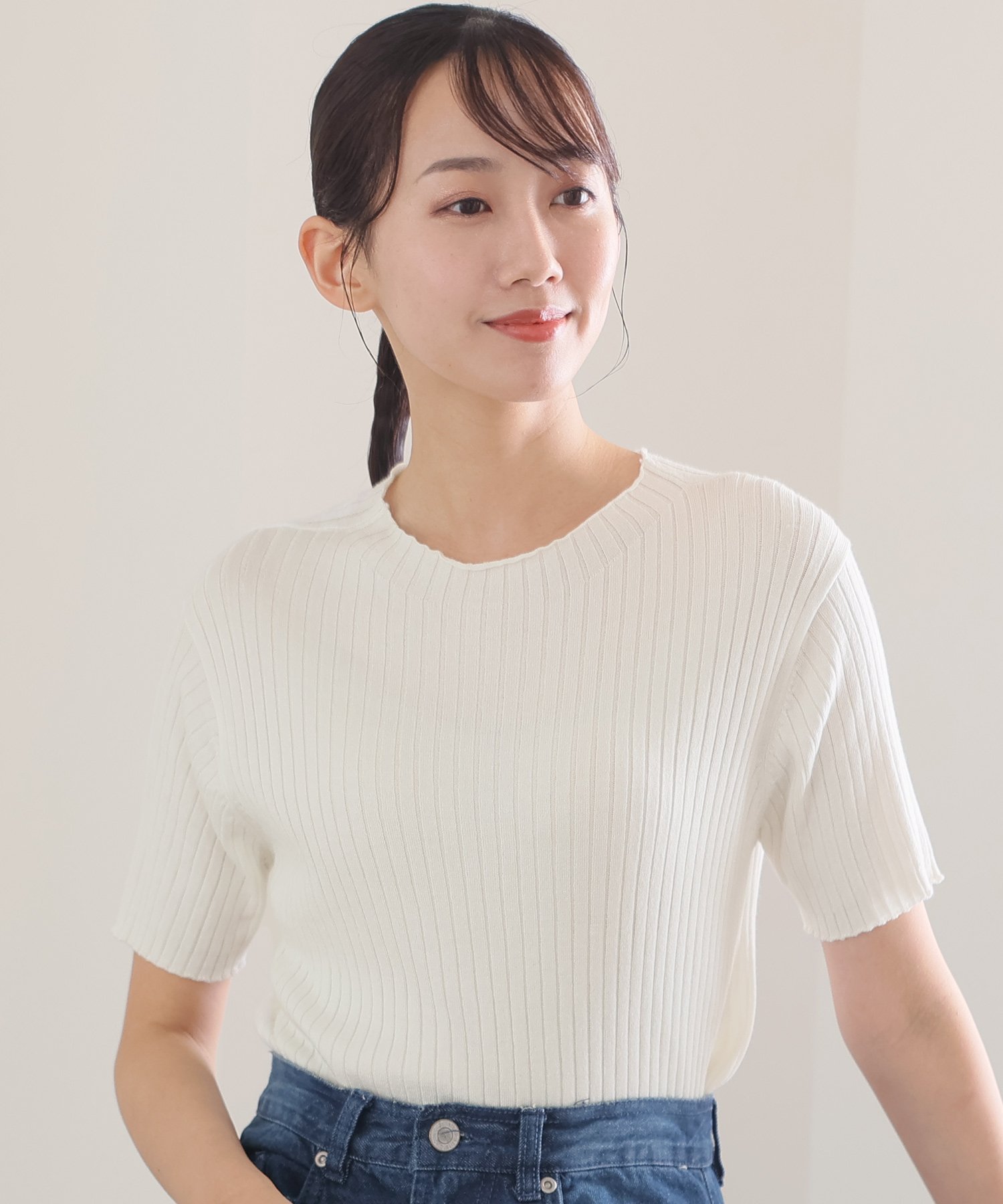 PourVous プチハイネックハーフスリーブ カットソーきれいめトップス ニット レディース プールヴー トップス ニット ブルー グレー ホワイト ブラック