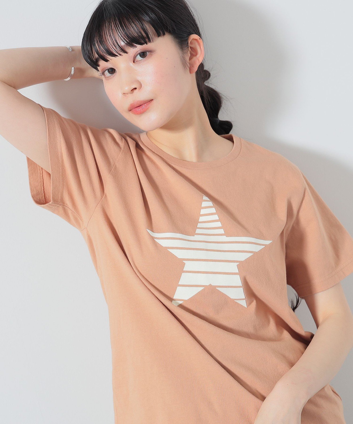 BEAMS HEART WOMEN 【洗濯機OK】BEAMS HEART / フロッキー 星プリント Tシャツ 24SS イージーケア ビームス ハート トップス カットソー Tシャツ オレンジ グレー ネイビー