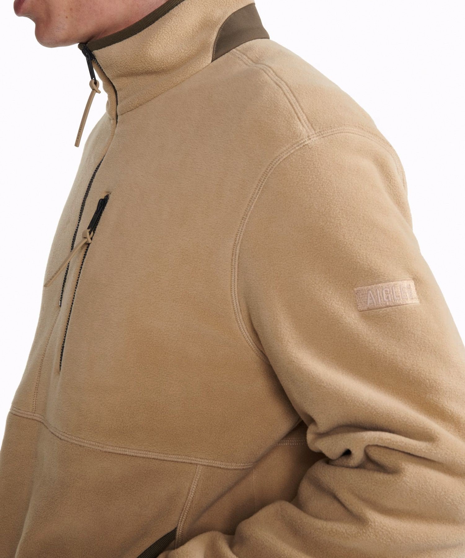 【SALE／50%OFF】AIGLE ワンポイント刺繍ロゴ ハーフジップ マイクロフリース トレーナー エーグル トップス スウェット・トレーナー ベージュ【送料無料】
