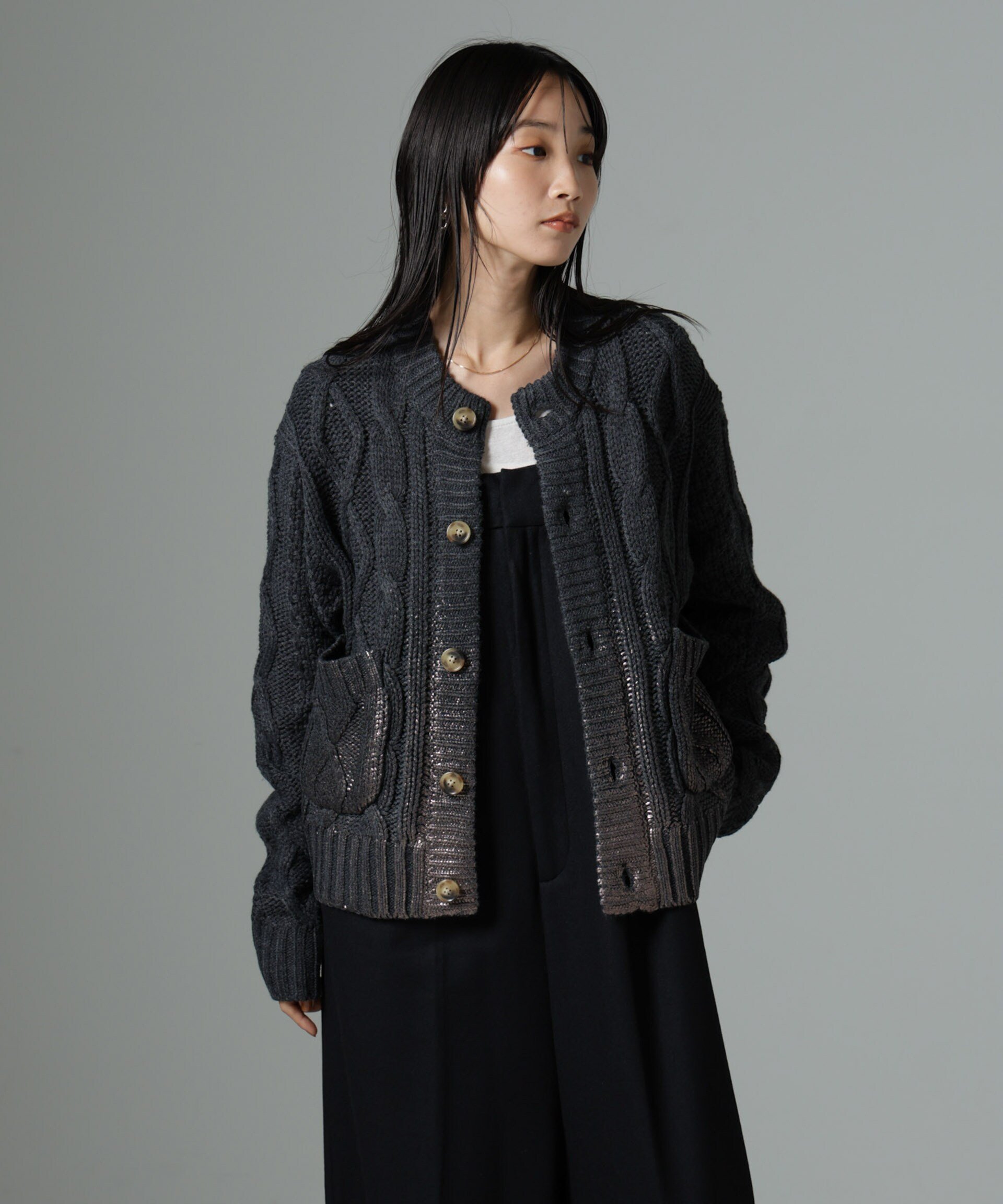 【SALE／40%OFF】NANO universe LOGAN/Foil カーディガン ナノユニバース トップス ニット ホワイト グレー【送料無料】 stylife-14822276 Rakuten Fashion サンプル画像3