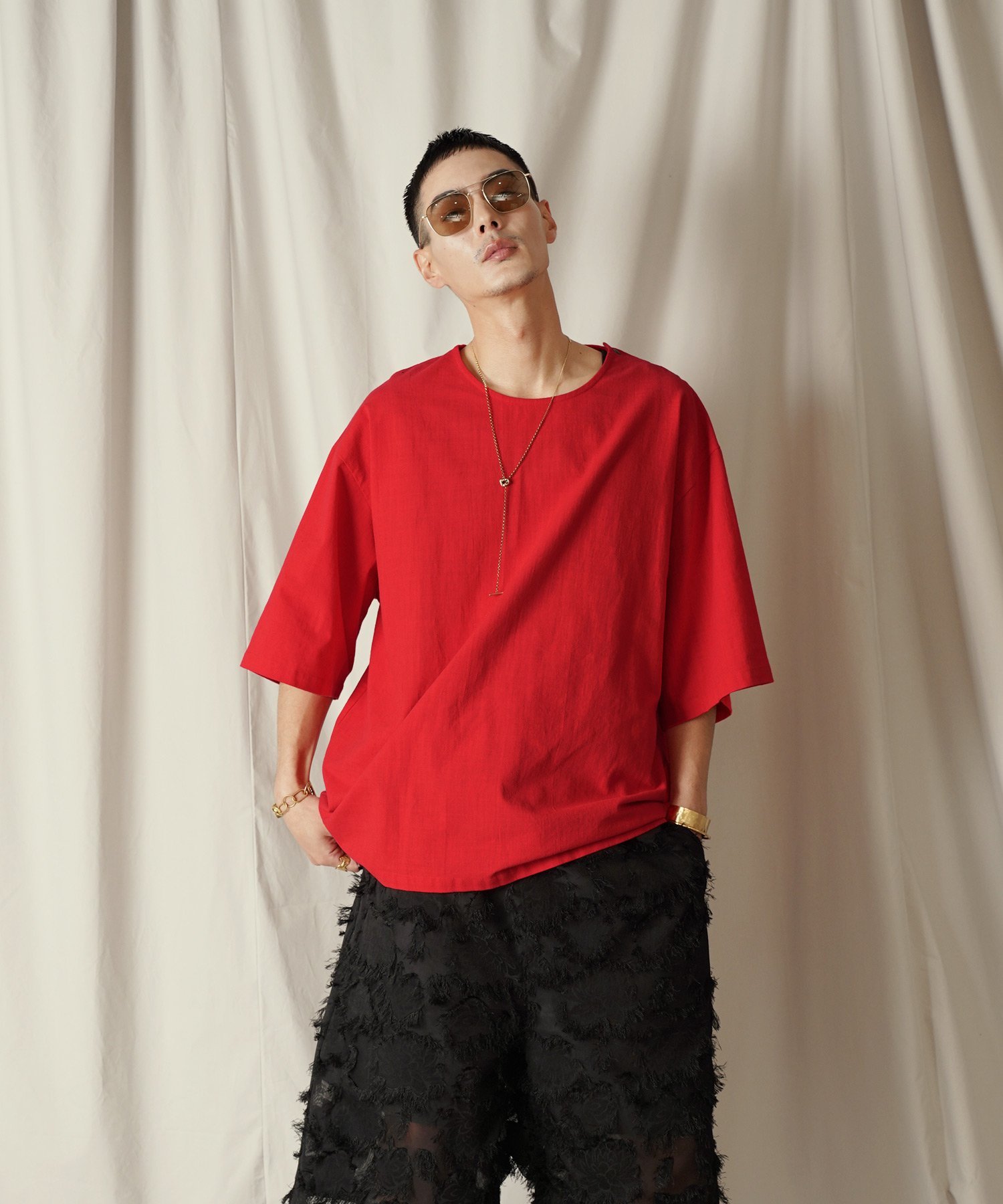 Aphlotus アプロタス クルーネック H/S リネンミックス プルオーバー アプロタス トップス カットソー・Tシャツ レッド ブラック ホワイト【送料無料】