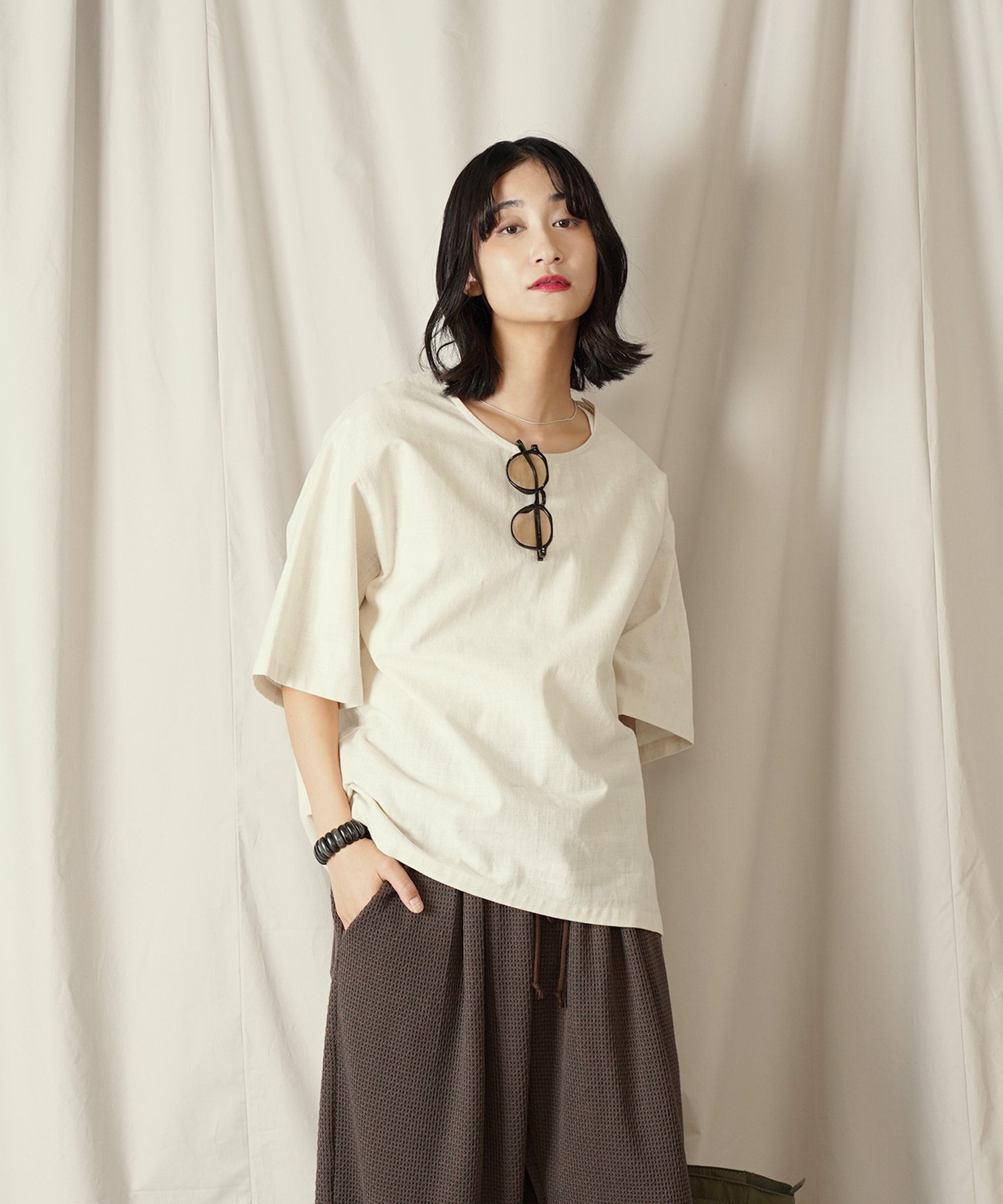 Aphlotus アプロタス クルーネック H/S リネンミックス プルオーバー アプロタス トップス カットソー・Tシャツ レッド ブラック ホワイト【送料無料】
