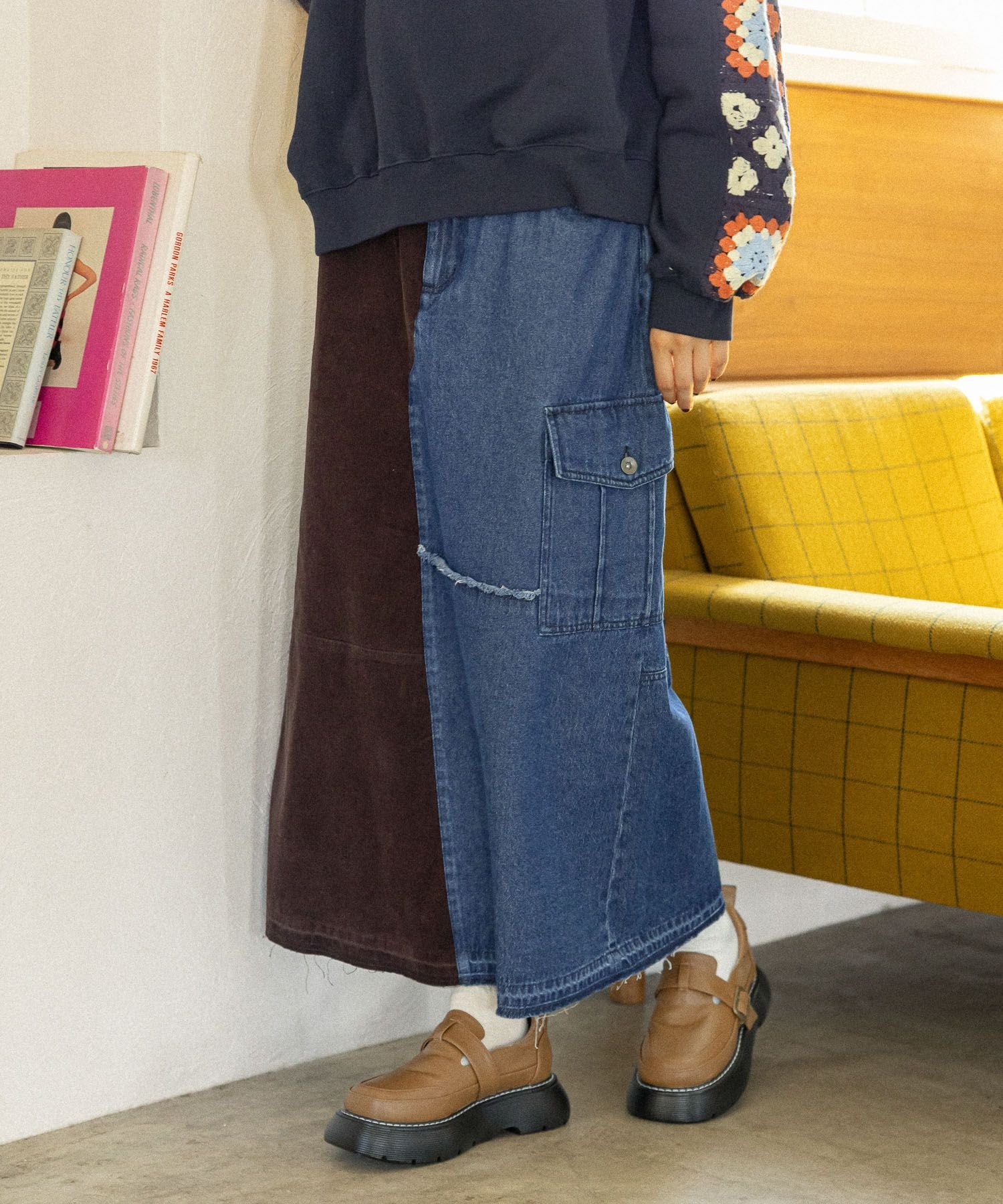 niko and ... リメイク風コンビスカート ニコアンド スカート ロング・マキシスカート ブルー ブラック【送料無料】のサムネイル