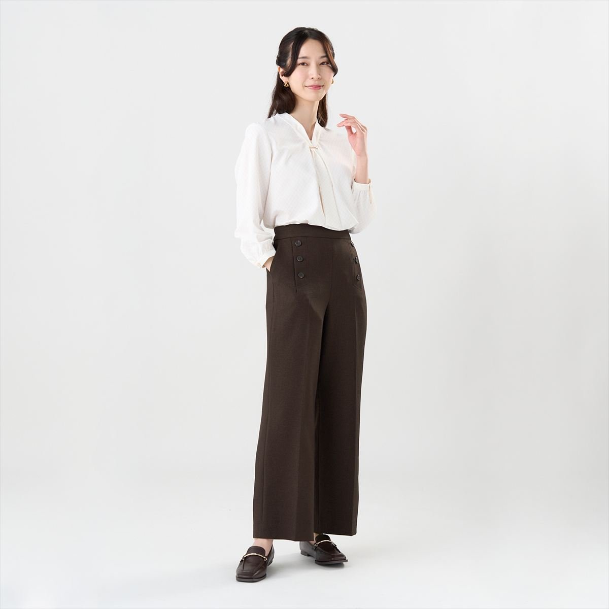 ウーリッシュ素材 セミワイドパンツ セットアップ可能 レディース BL10J500DE90X00-50 トーキョーシャツ パンツ スラックス・ドレスパンツ ブラウン