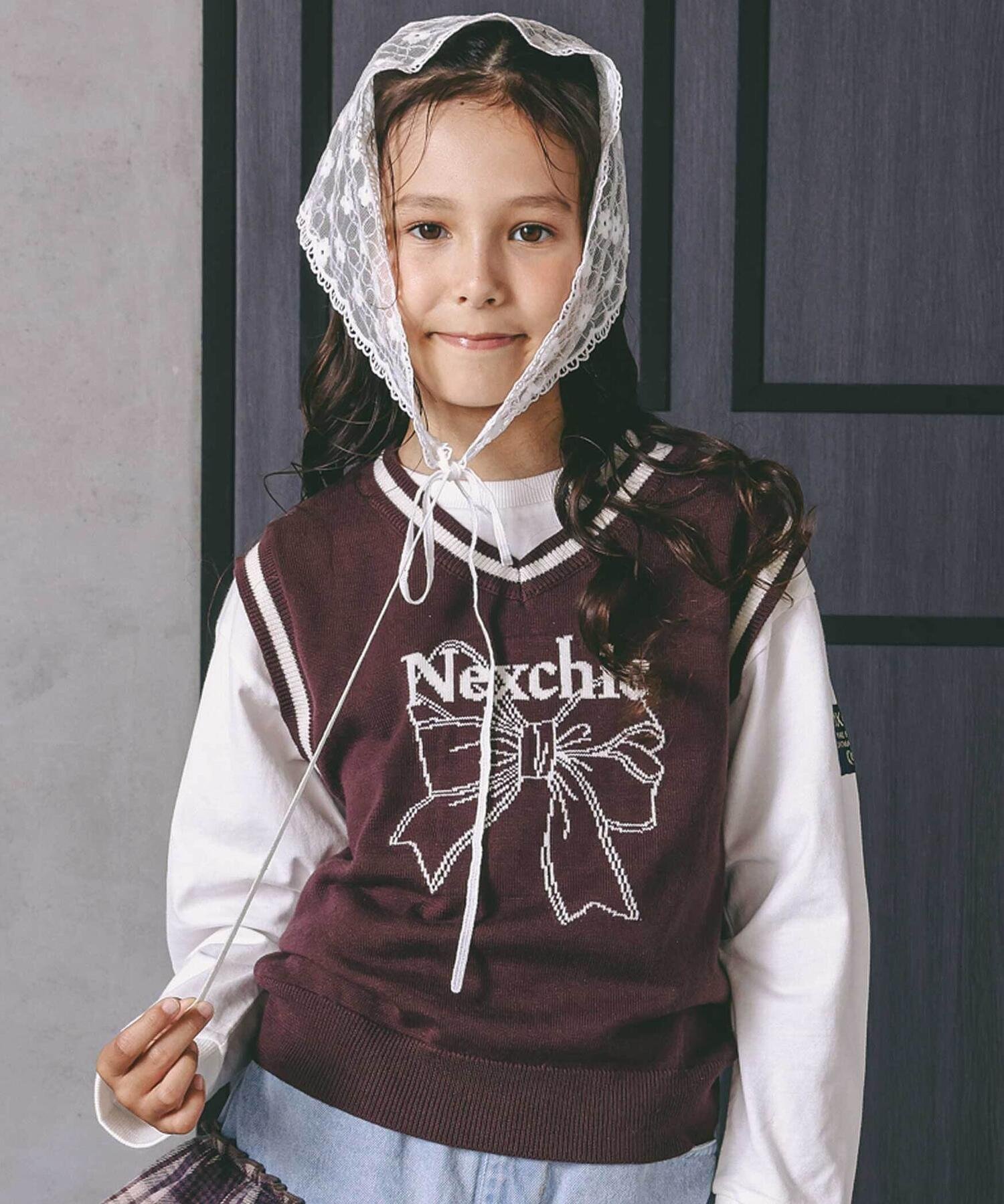 【SALE／10%OFF】nexchic リボンロゴジャガードニットベスト(110~150cm) ベベ オンライン ストア トッ..
