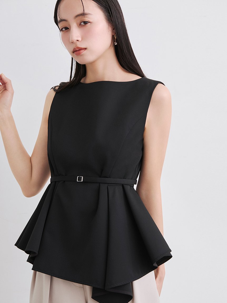 アシメペプラムチュニック フレイ アイディー トップス シャツ・ブラウス ブラック ホワイト