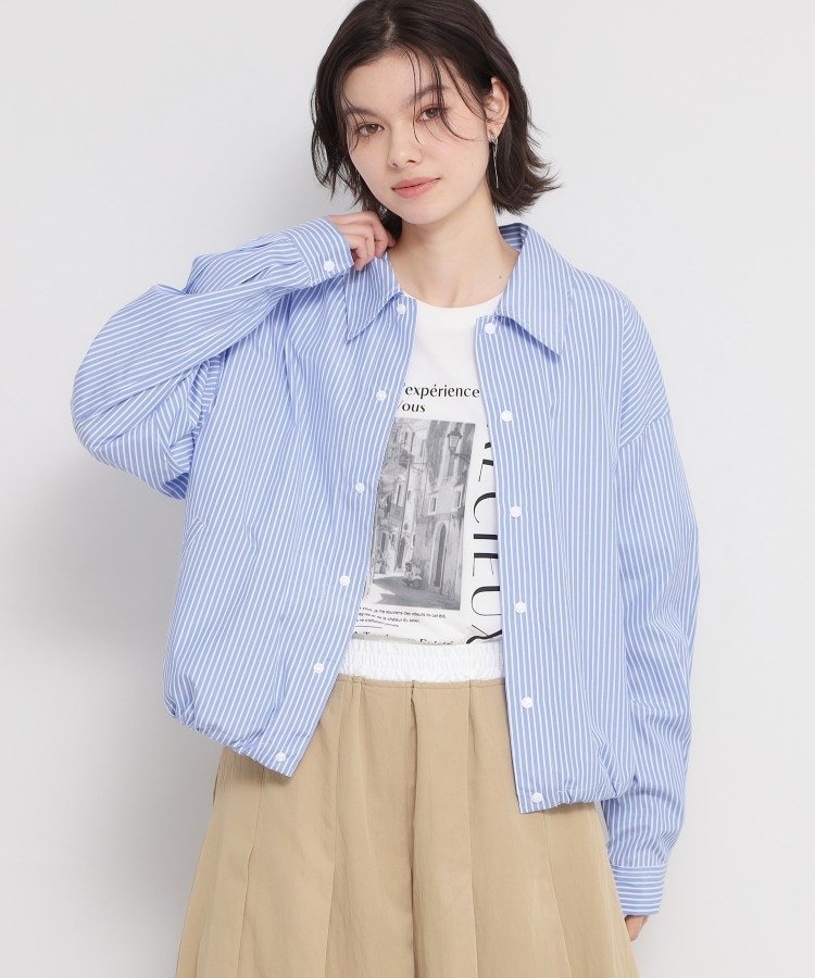【SALE／40%OFF】THE SHOP TK ショート丈シャツブルゾン ザ ショップ ティーケー ジャケット・アウター ブルゾン・ジャンパー ブルー ベージュ【送料無料】