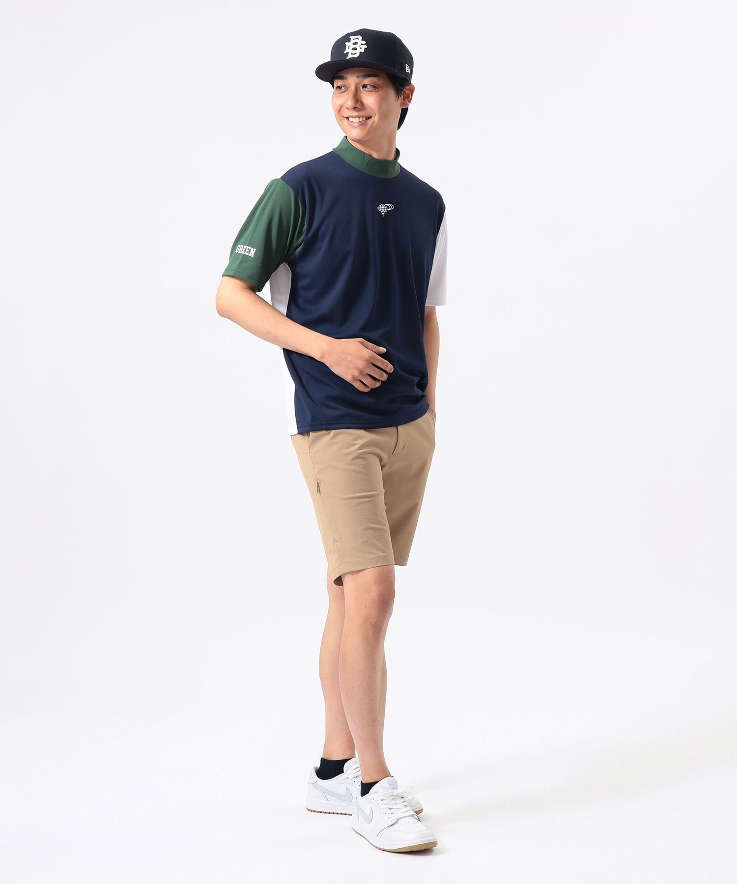 BEAMS GOLF ORANGE LABEL ORANGE LABEL / クレイジーパターン モックネックシャツ(吸水速乾・UVカット) ビームス ゴルフ トップス スウェット・トレーナー ネイビー ホワイト【送料無料】