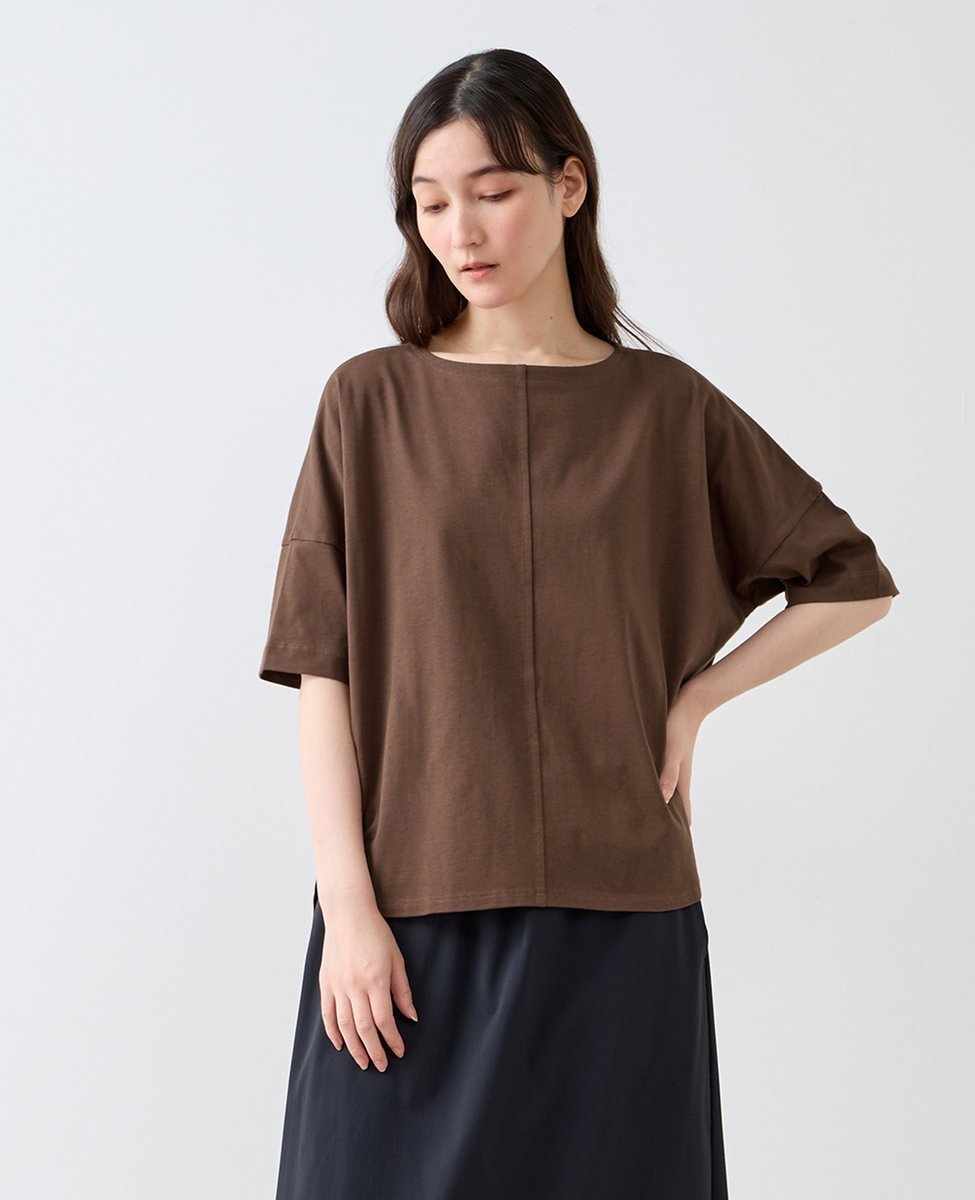 LOGEMENT DE CLAIRE ラウンドヘムボートネックプルオーバー メルローズクレール トップス カットソー・Tシャツ ベージュ ネイビー