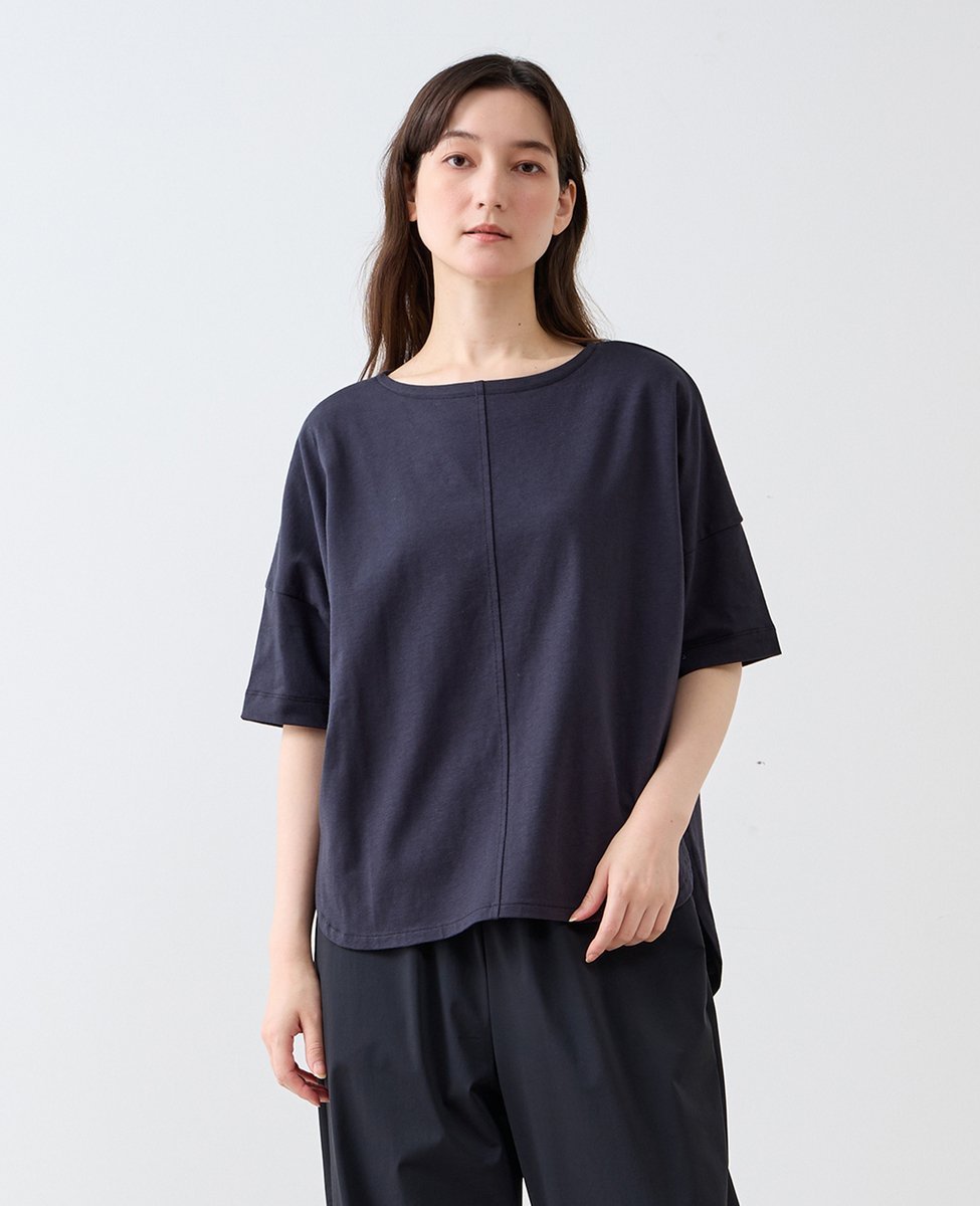 LOGEMENT DE CLAIRE ラウンドヘムボートネックプルオーバー メルローズクレール トップス カットソー・Tシャツ ベージュ ネイビー