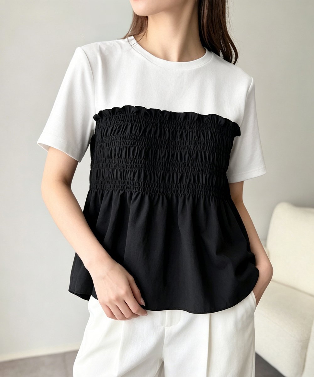 miniministore シャーリングドッキング半袖プルオーバー夏 ミニミニストア トップス カットソー・Tシャツ ブラウン ブラック