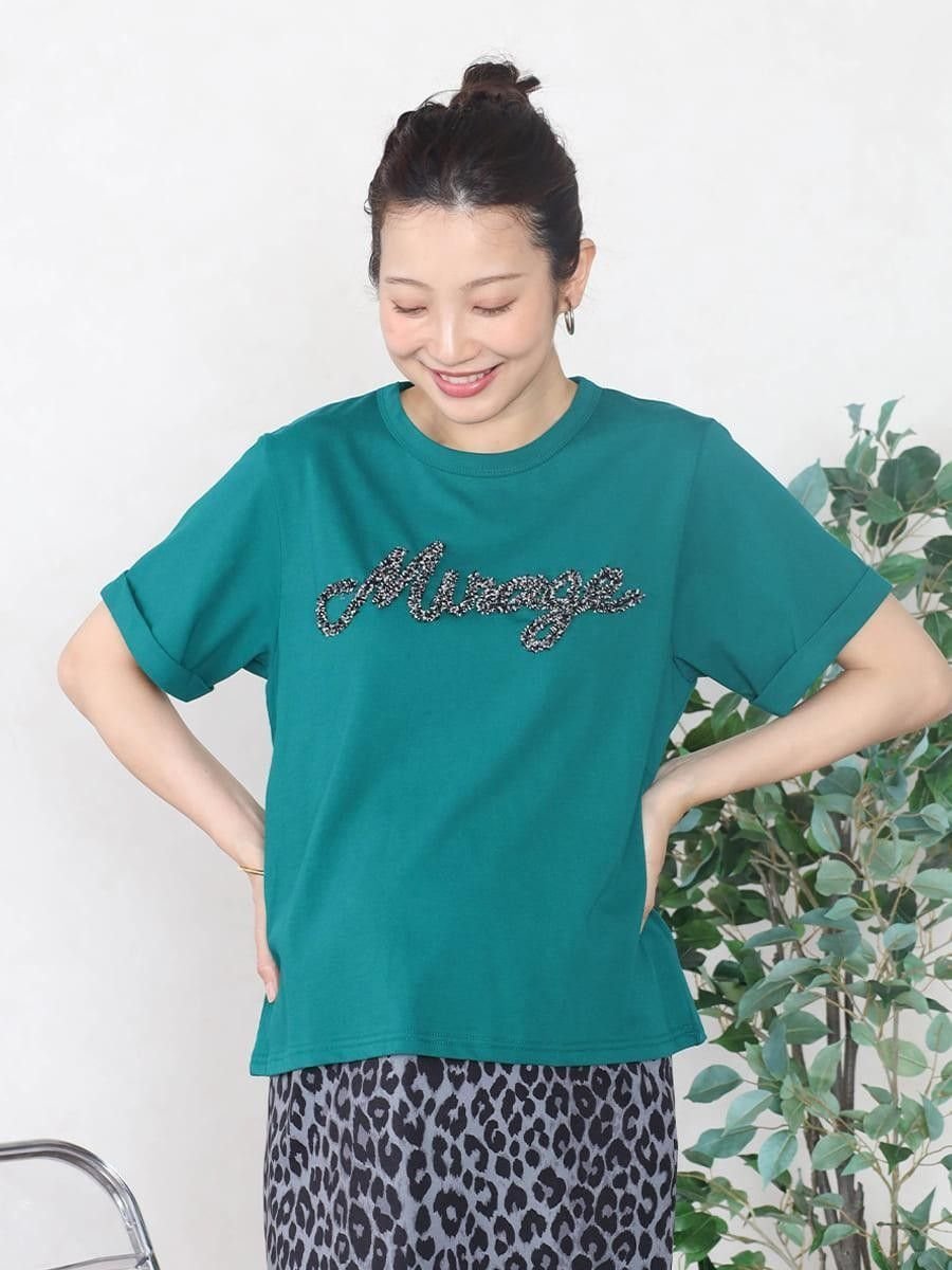 Vin 刺繍ロゴTシャツ ヴァン トップス カットソー・Tシャツ ブラック ベージュ グリーン ホワイト