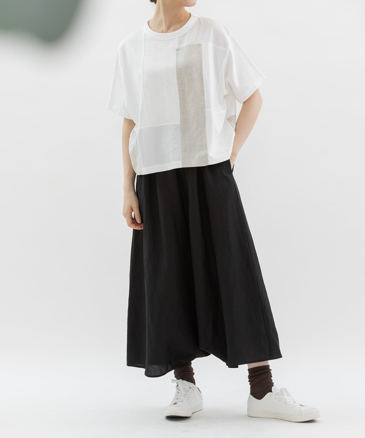 nop de nod Cloche misc布帛パッチワークTシャツ プードゥードゥー トップス カットソー・Tシャツ ブラック ホワイト