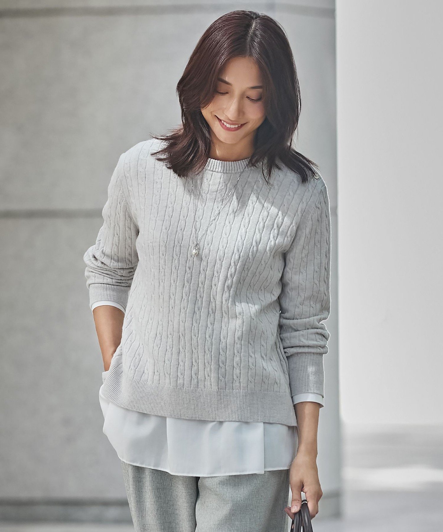 J.PRESS LADIES L 【洗える】WOOL BLEND AIR クルーネック ニット ジェイプレス トップス ニット グレー ブルー ピンク ベージュ イエロー