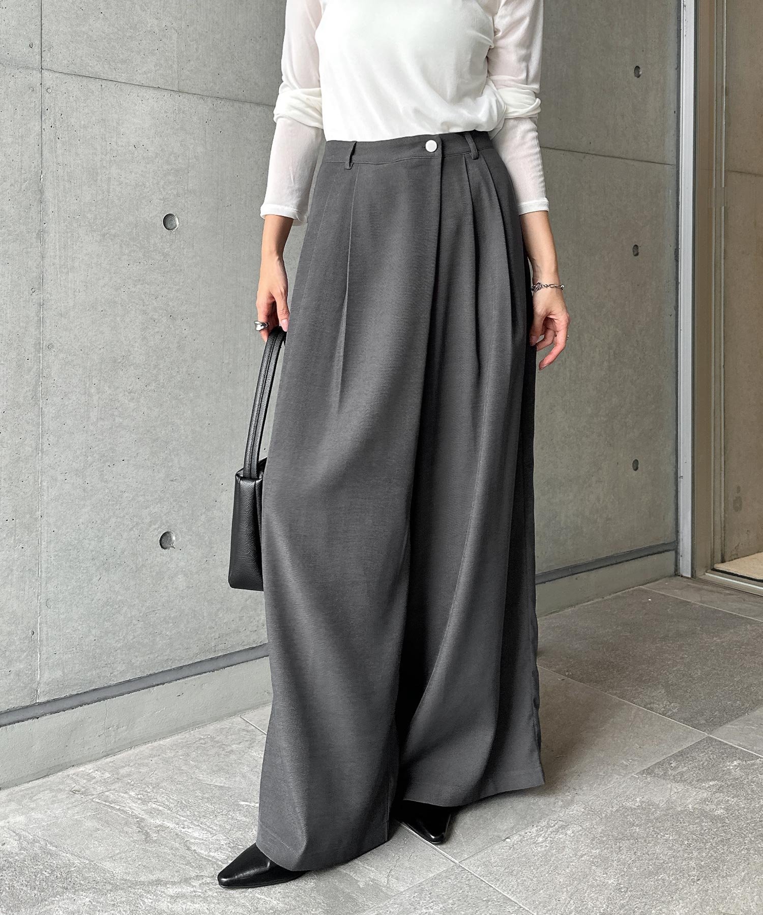 andme タック ワイド ラップ パンツ アンドミー パンツ その他のパンツ ブラウン ベージュ グレー【送料無料】