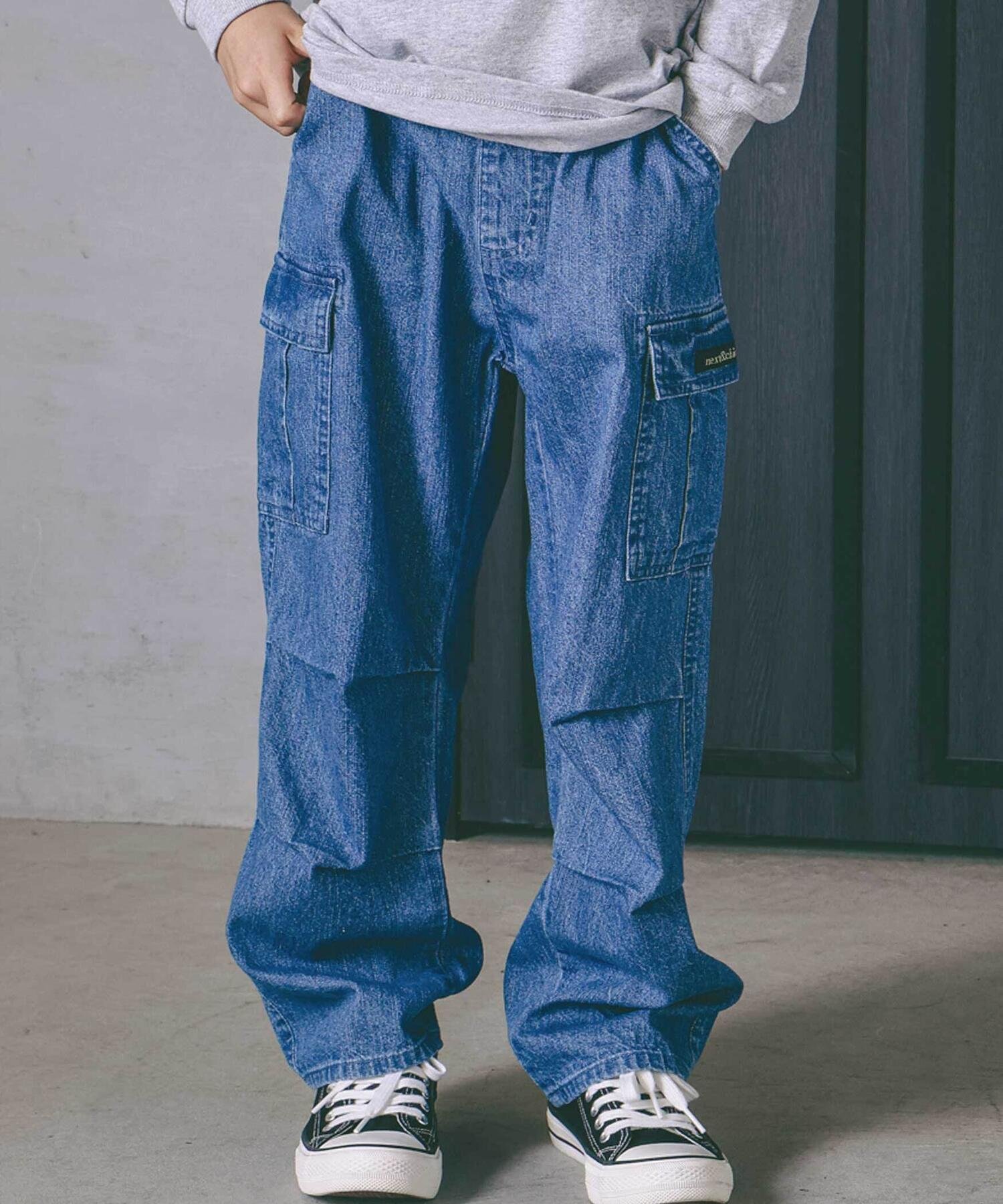 nexchic タフタデニムバックプリントカーゴパンツ(110~150cm) ベベ オンライン ストア パンツ カーゴパ..