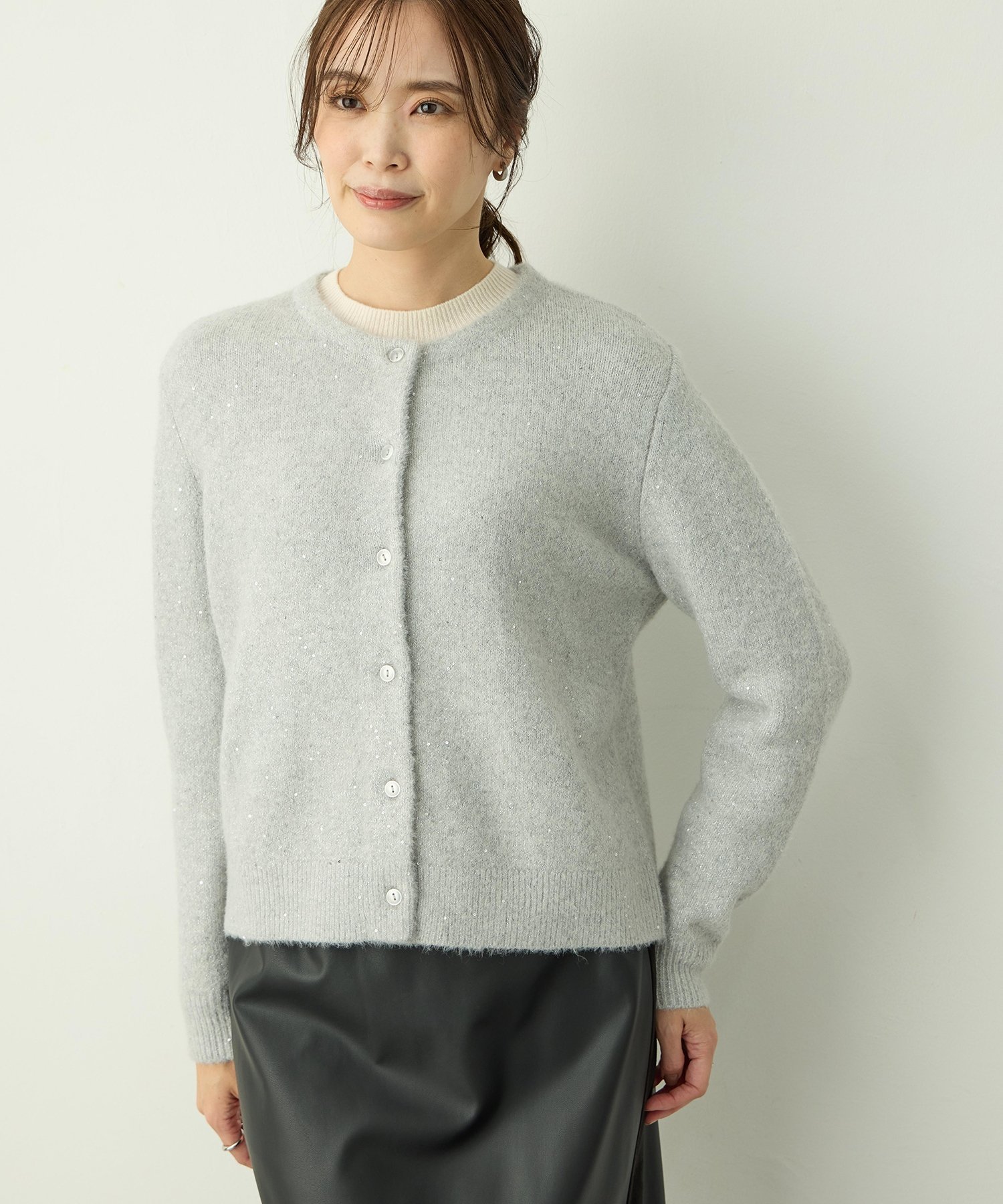 A/C DESIGN BY ALPHA CUBIC スパンコールニットカーディガン エーシーデザインバイアルファキュービック トップス カーディガン ブラック ホワイト【送料無料】