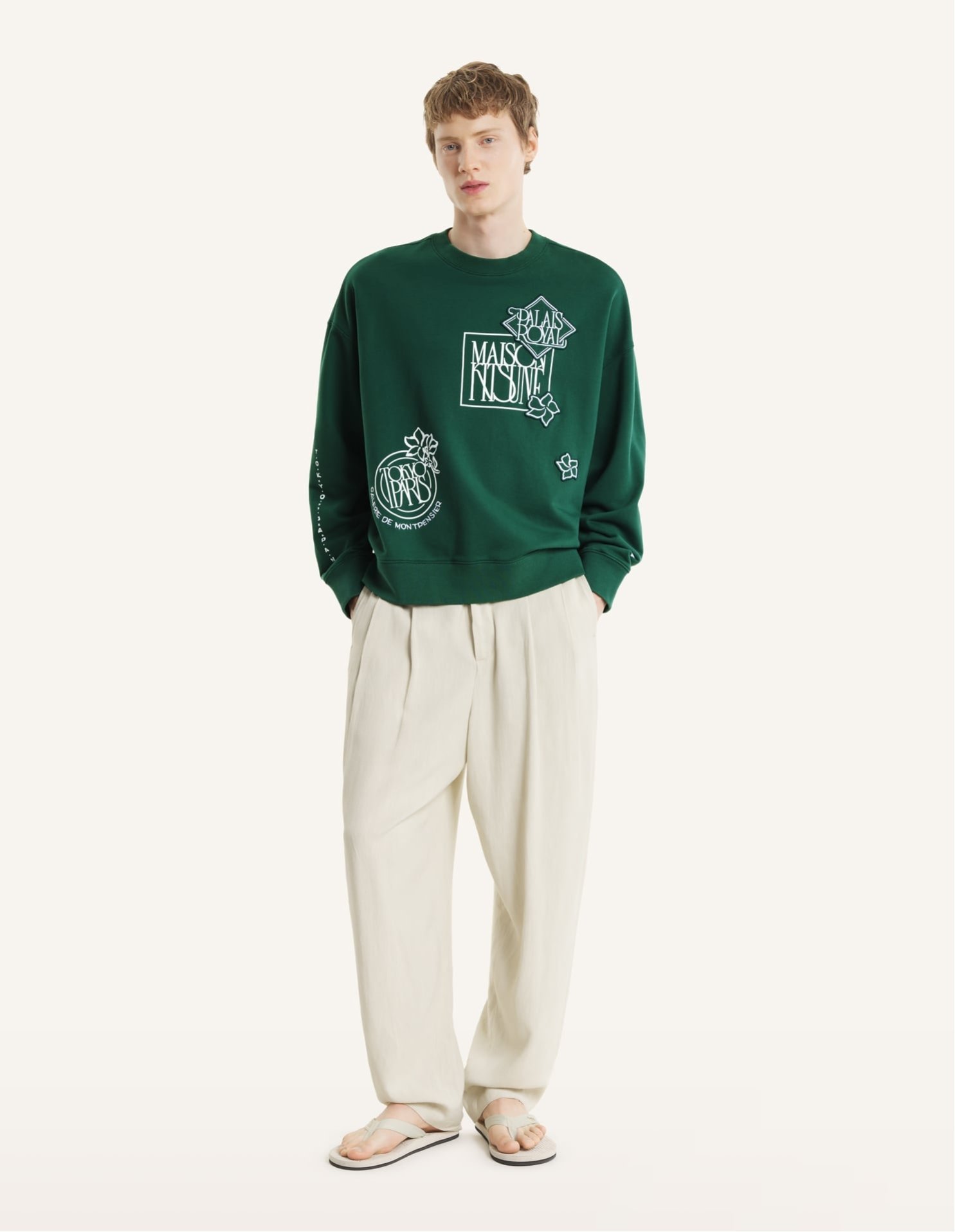 Maison Kitsune Maison Kitsune/(M)ART NOUVEAU STAMPS OVERSIZE SWEATSHIRT メゾン キツネ トップス スウェット・トレーナー グリーン【送料無料】