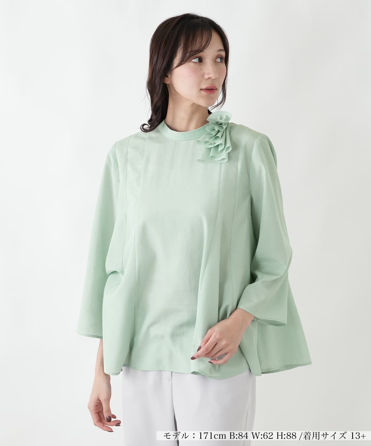 Leilian PLUS HOUSE ブラウス【BOURGE】 レリアン プラスハウス トップス シャツ・ブラウス ネイビー グリーン