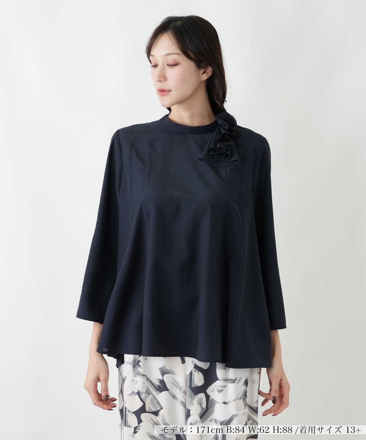 Leilian PLUS HOUSE ブラウス【BOURGE】 レリアン プラスハウス トップス シャツ・ブラウス ネイビー グリーン