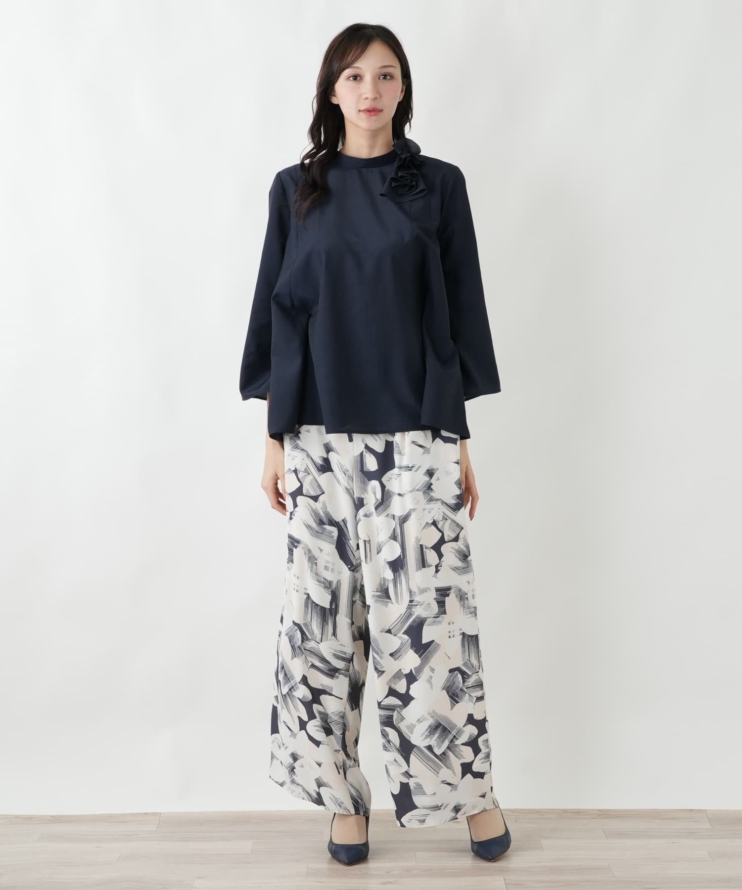 Leilian PLUS HOUSE ブラウス【BOURGE】 レリアン プラスハウス トップス シャツ・ブラウス ネイビー グリーン