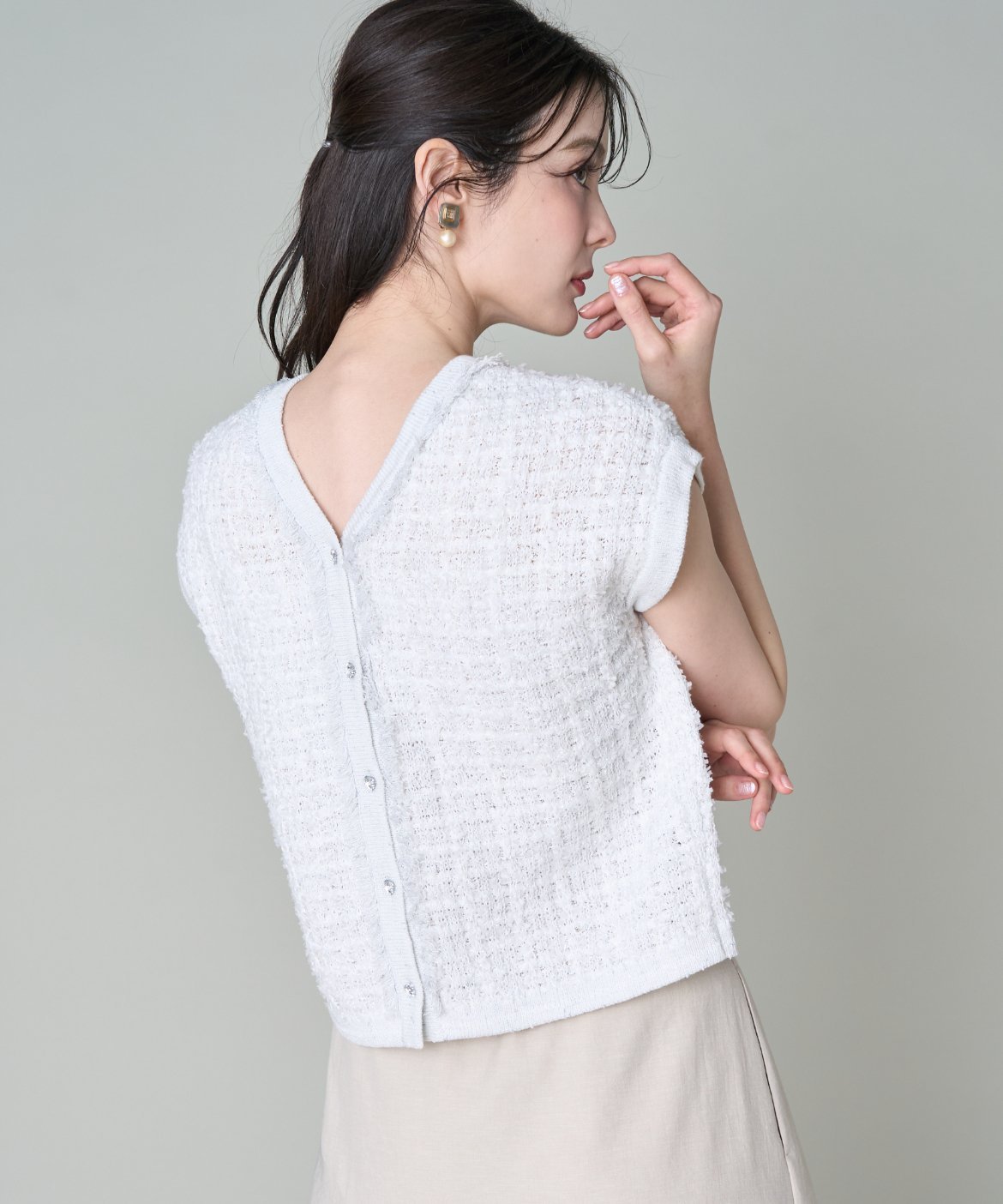 Maglie par ef-de 2WAYラメツイードニット マーリエ ル カセット トップス ニット ホワイト イエロー