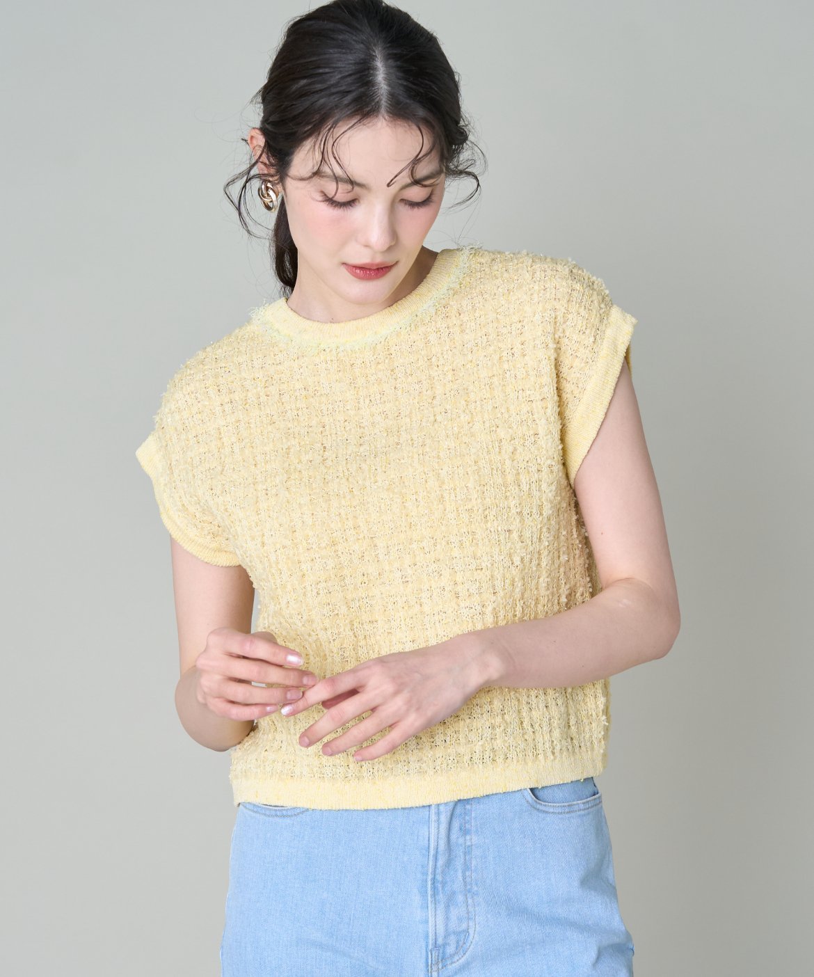 Maglie par ef-de 2WAYラメツイードニット マーリエ ル カセット トップス ニット ホワイト イエロー