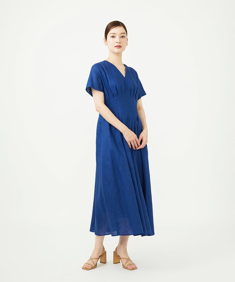 Sybilla 平織りリネンタックデザインドレス シビラ ワンピース・ドレス ワンピース ベージュ ブルー