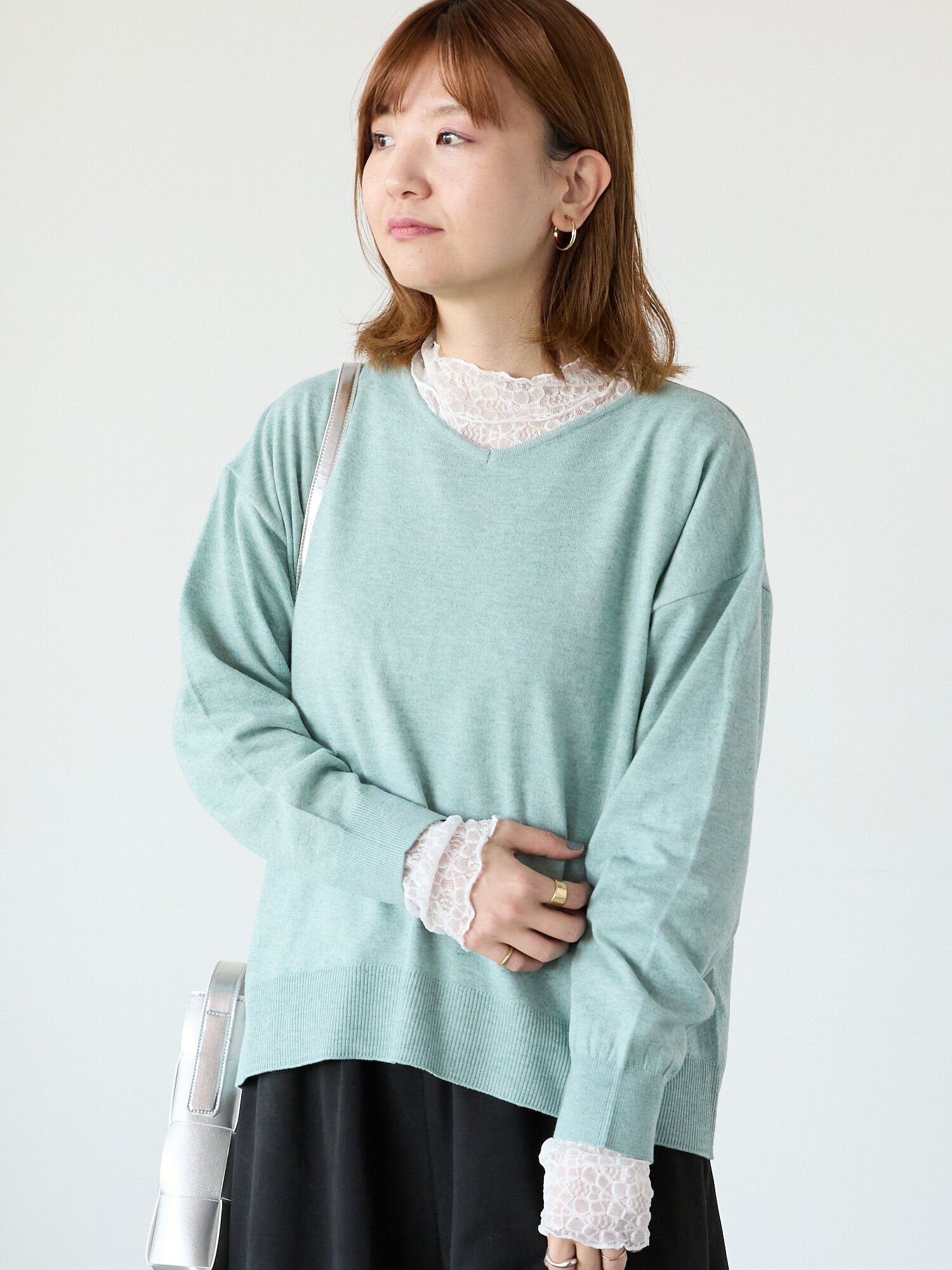 Lugnoncure もちもちVネックニット テチチ トップス ニット ブラック ピンク グリーン グレー