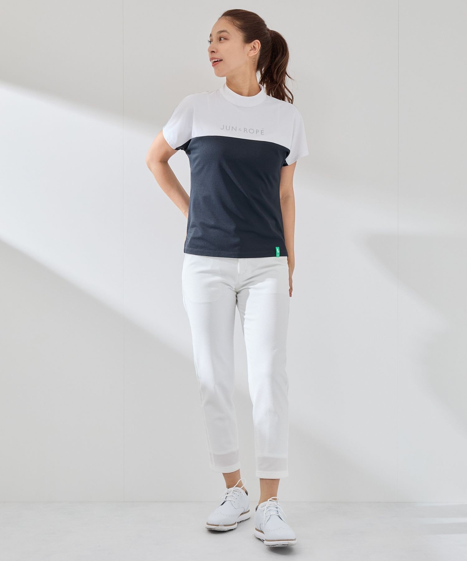 【SALE／60%OFF】JUN&ROPE' 【UV CARE】【吸水速乾】【ストレッチ】バイカラーモックプルオーバー ジュンアンドロペ トップス カットソー・Tシャツ ブラック ホワイト【送料無料】