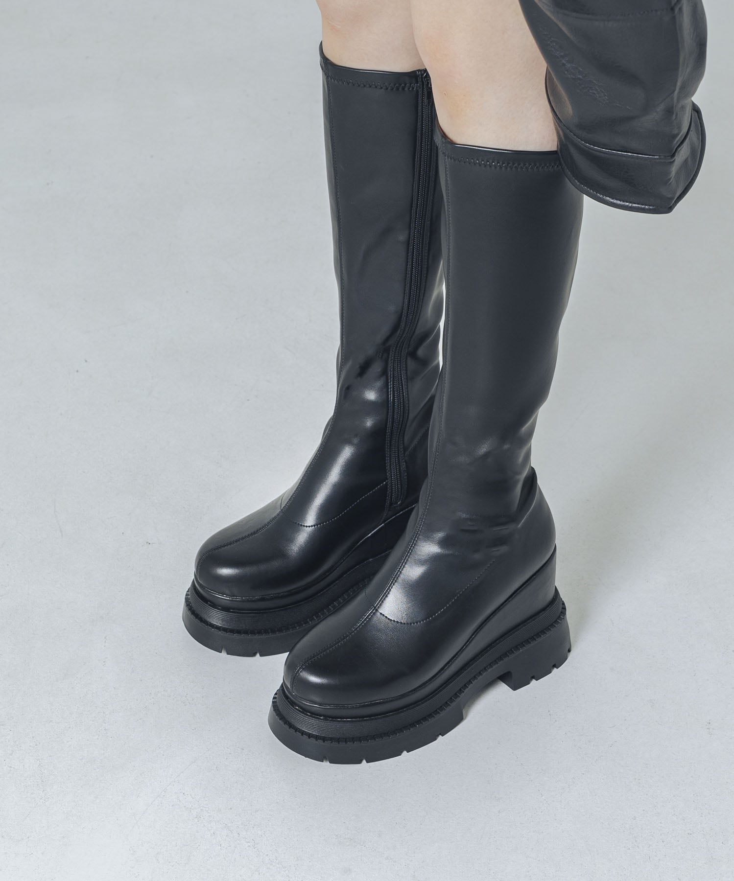 【SALE／7%OFF】EVOL 【XSサイズ・厚底】11cmストレッチロングブーツ イーボル シューズ・靴 ブーツ ブルー【送料無料】
