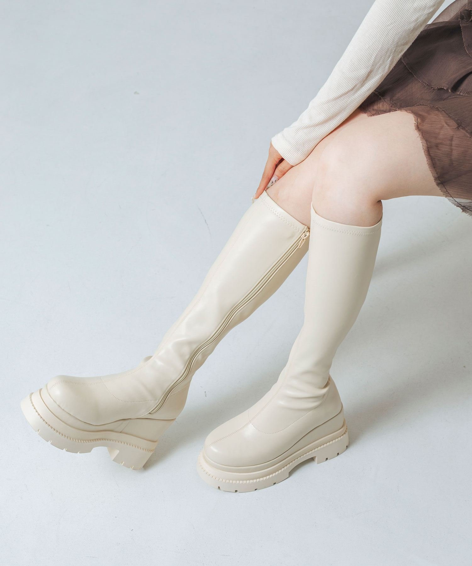 【SALE／7%OFF】EVOL 【XSサイズ・厚底】11cmストレッチロングブーツ イーボル シューズ・靴 ブーツ ブルー【送料無料】