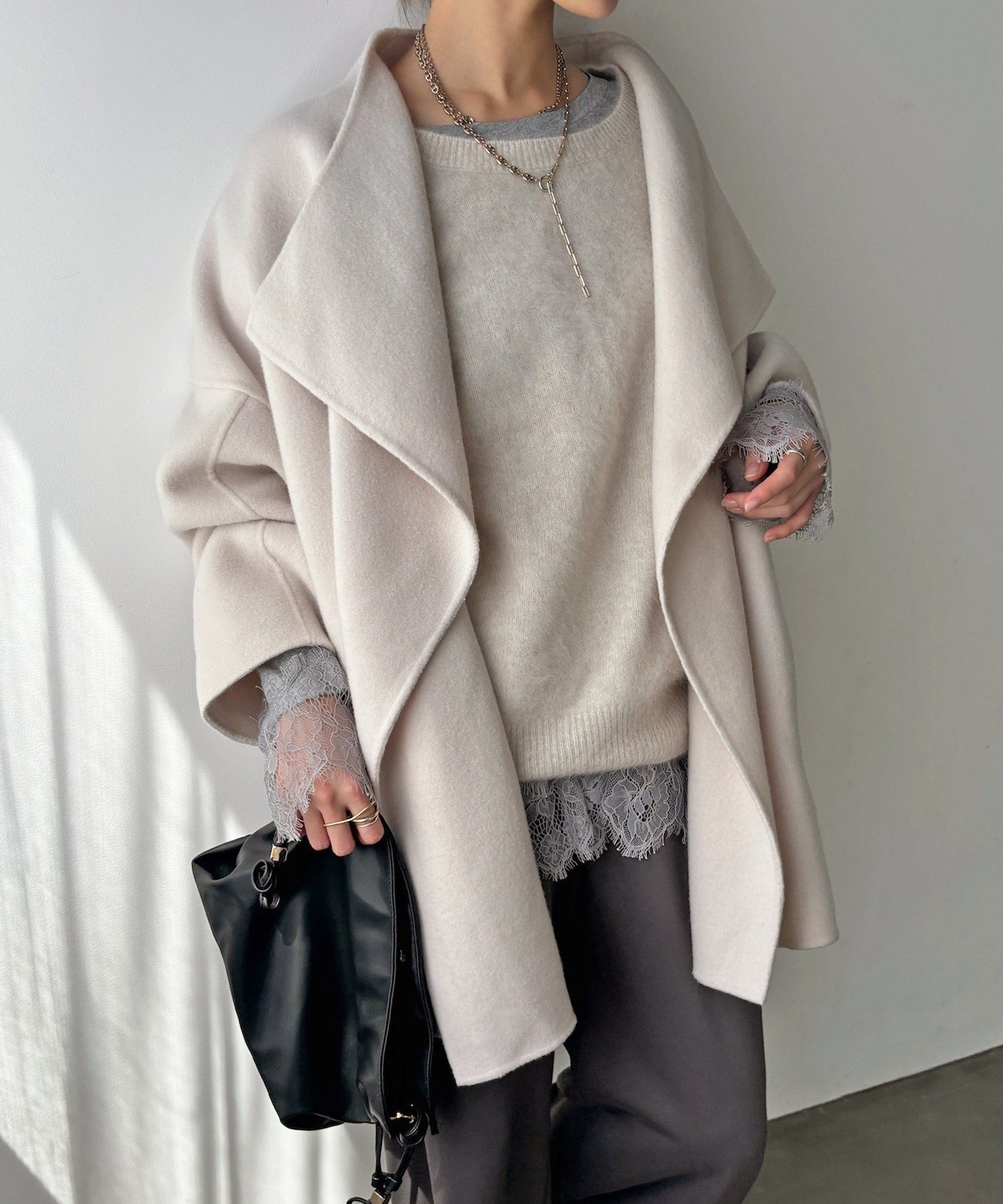 【SALE／70%OFF】DouDou ハンドメイドミドル丈コート ドゥドゥ ジャケット・アウター その他のジャケット・アウター ピンク ホワイト グレー ブラック【送料無料】
