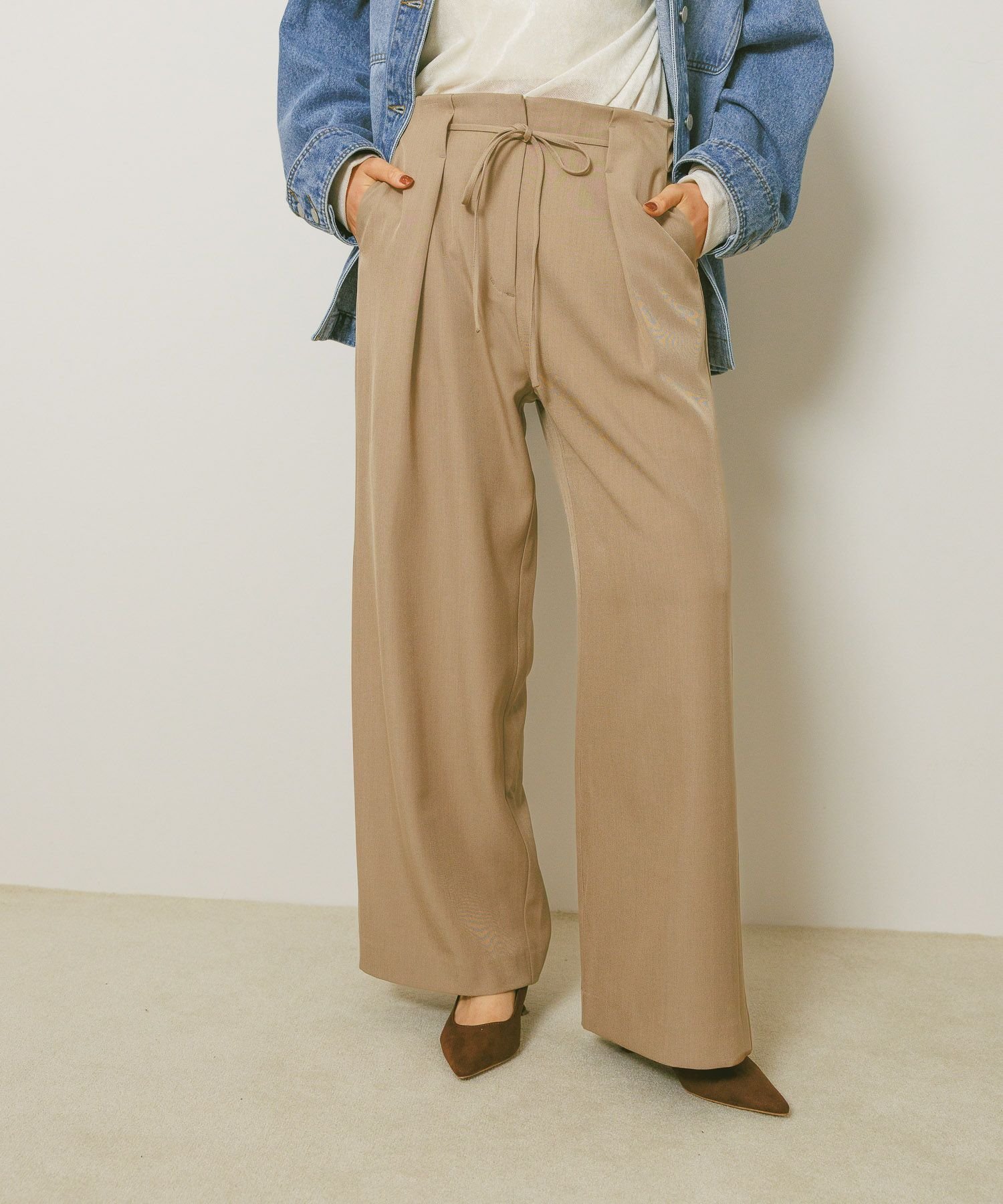 【SALE／50%OFF】BAYFLOW ウエストリボンタックパンツ ベイフロー パンツ その他のパンツ ブラック グレー ベージュ