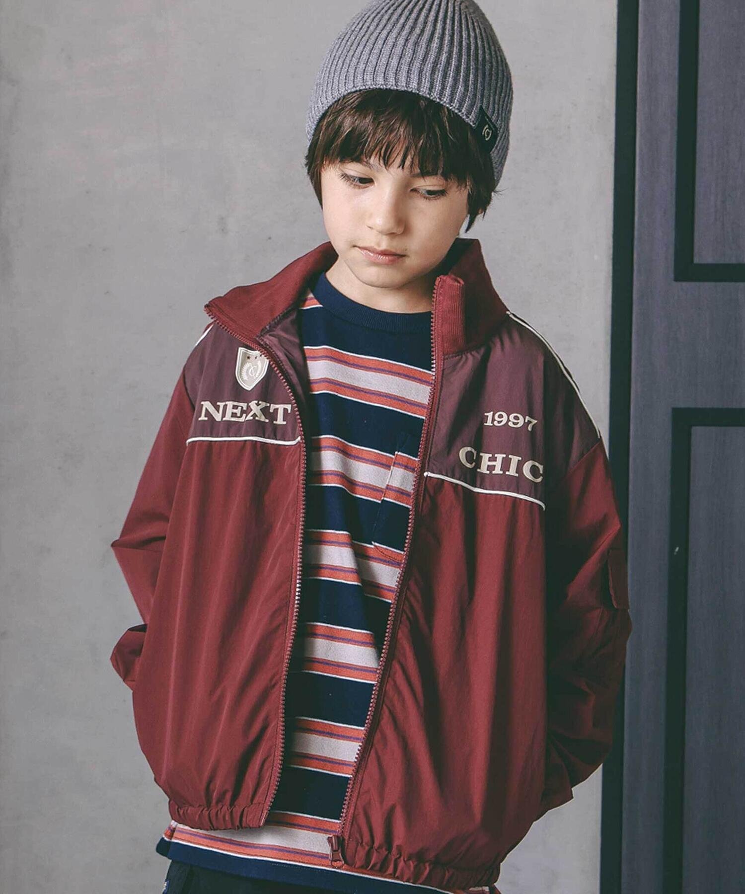 nexchic ダブルファスナーバイカラータフタジャケット(110~150cm) ベベ オンライン ストア ジャケット・アウター ブルゾン・ジャンパー ネイビー...