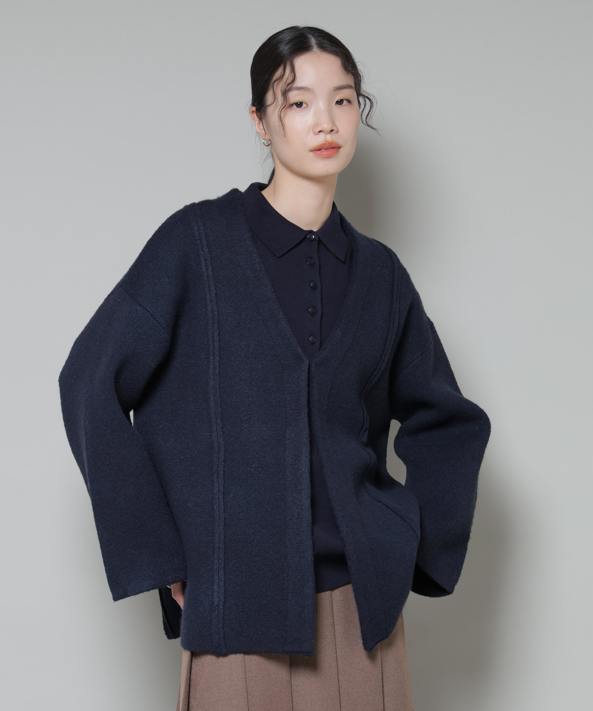【SALE／50%OFF】NANO universe 総針ニットジャケットカーディガン ナノユニバース トップス ニット グレー ブラウン ネイビー stylife-15404290 Rakuten Fashion サンプル画像3