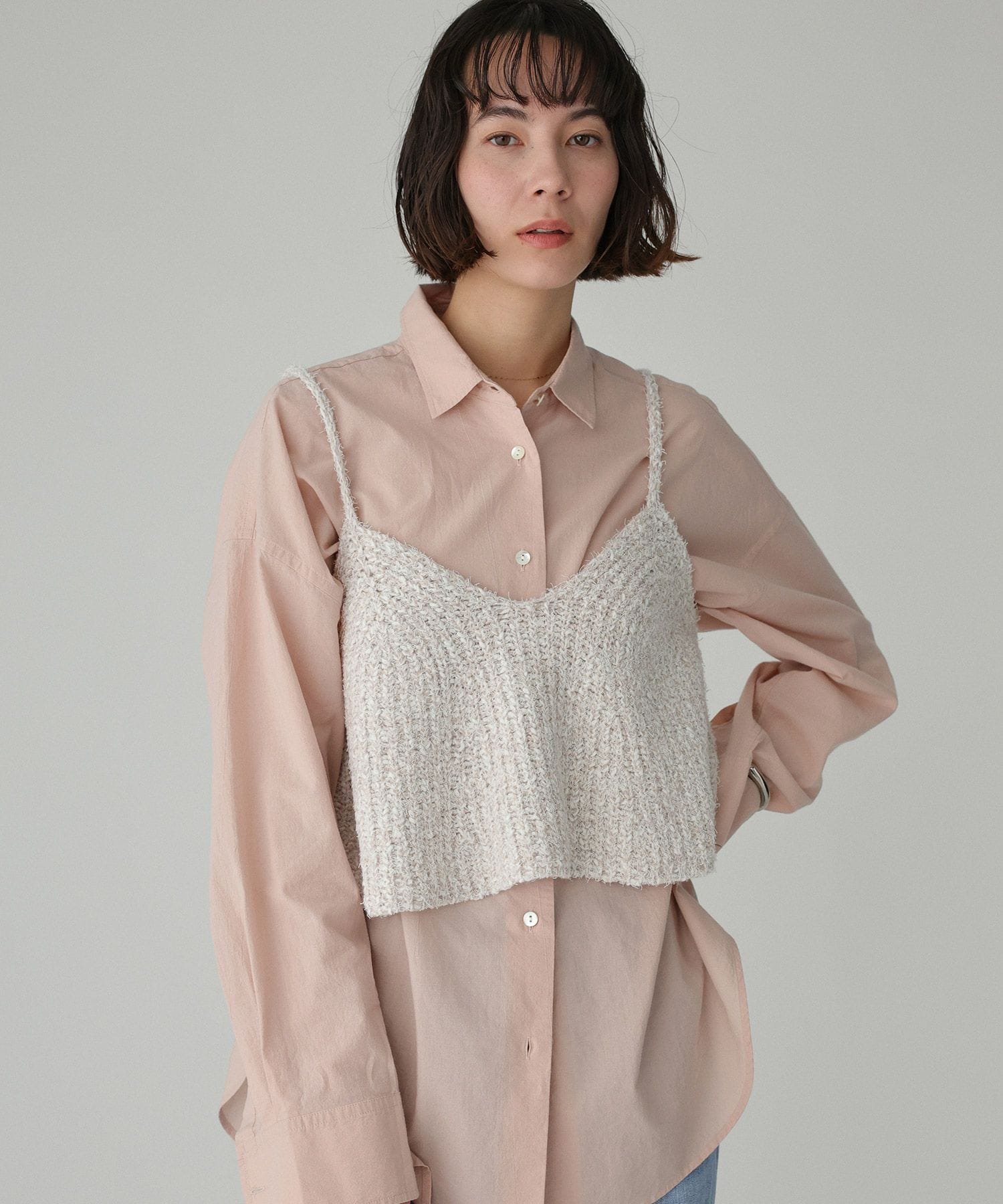 【SALE／30%OFF】BABYLONE ツイードライクニットキャミ バビロン トップス ニット ブルー ベージュ【送料無料】