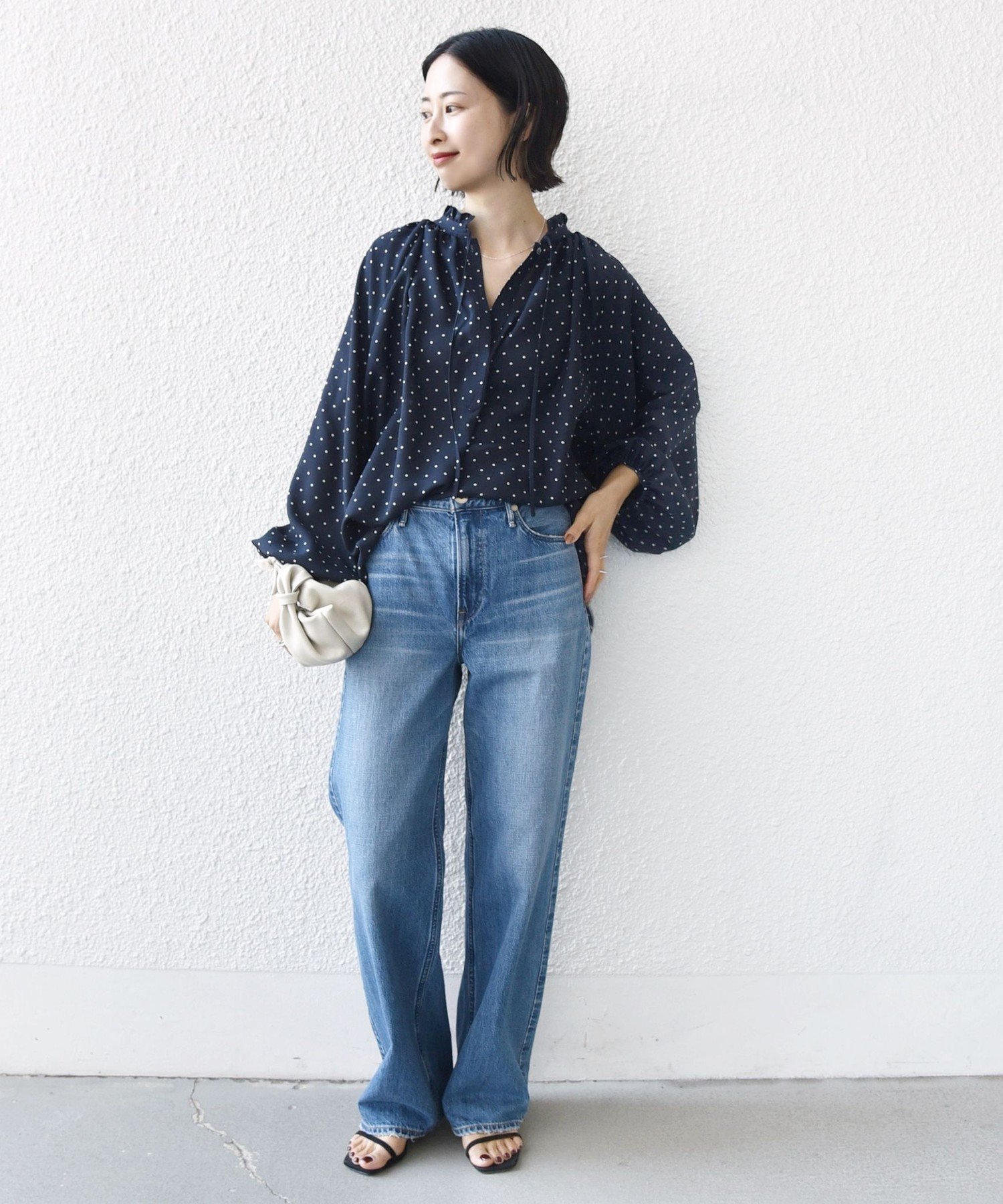 SHIPS WOMEN ＜手洗い可能＞ドット リボン デザイン 長袖 ブラウス シップス トップス シャツ・ブラウス ネイビー【送料無料】