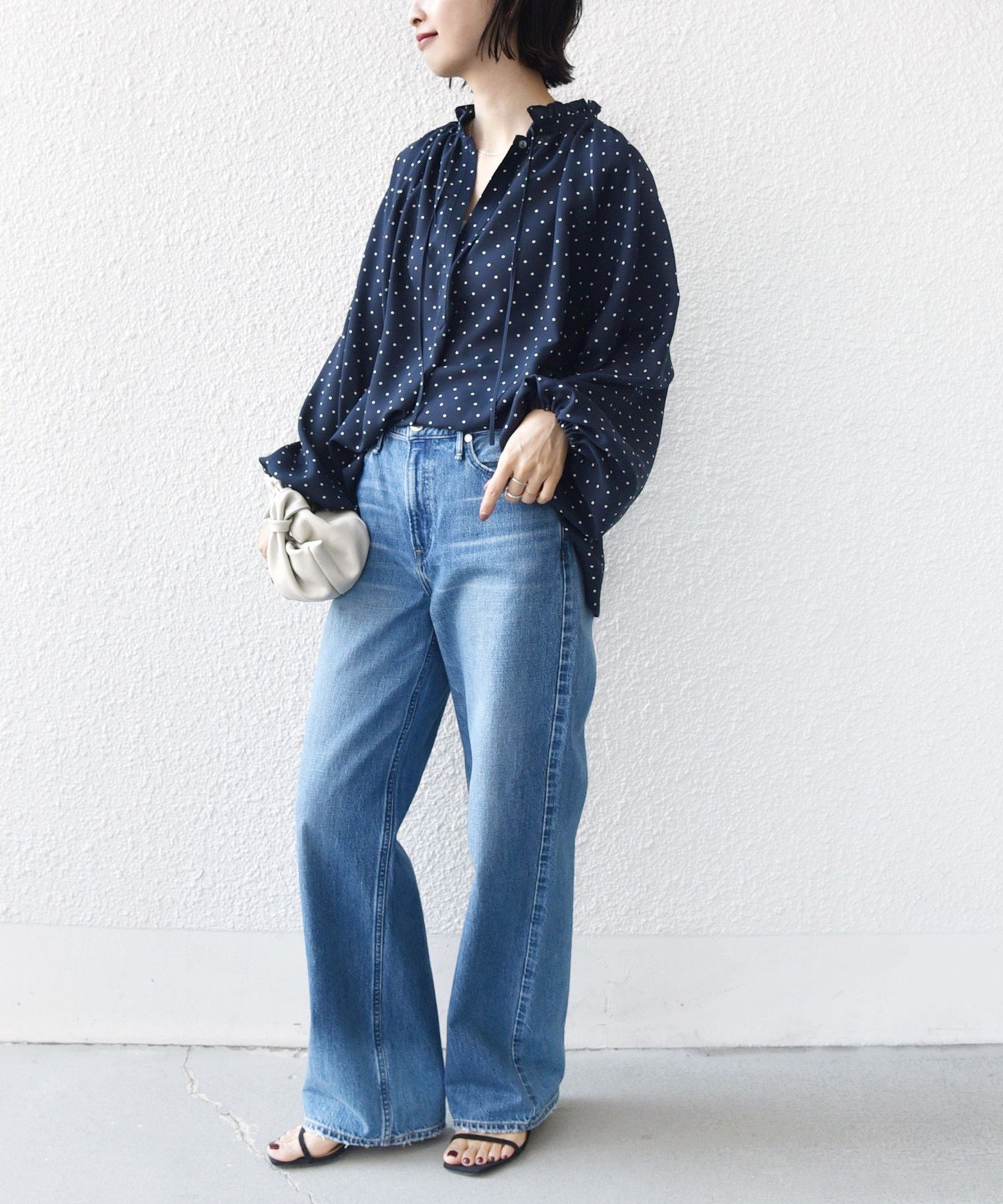 SHIPS WOMEN ＜手洗い可能＞ドット リボン デザイン 長袖 ブラウス シップス トップス シャツ・ブラウス ネイビー【送料無料】