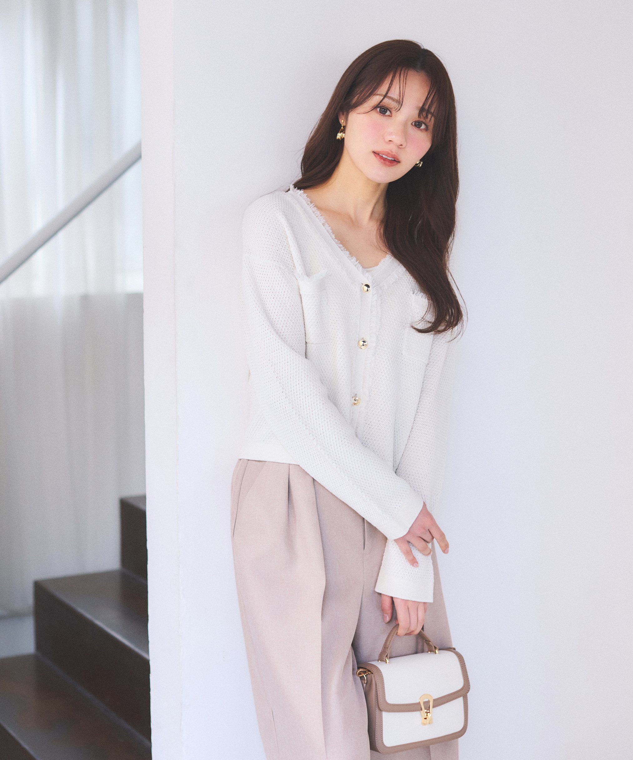 PROPORTION BODY DRESSING ラメ透かしニットジャケット 26SS プロポーションボディドレッシング トップス ニット ベージュ グレー