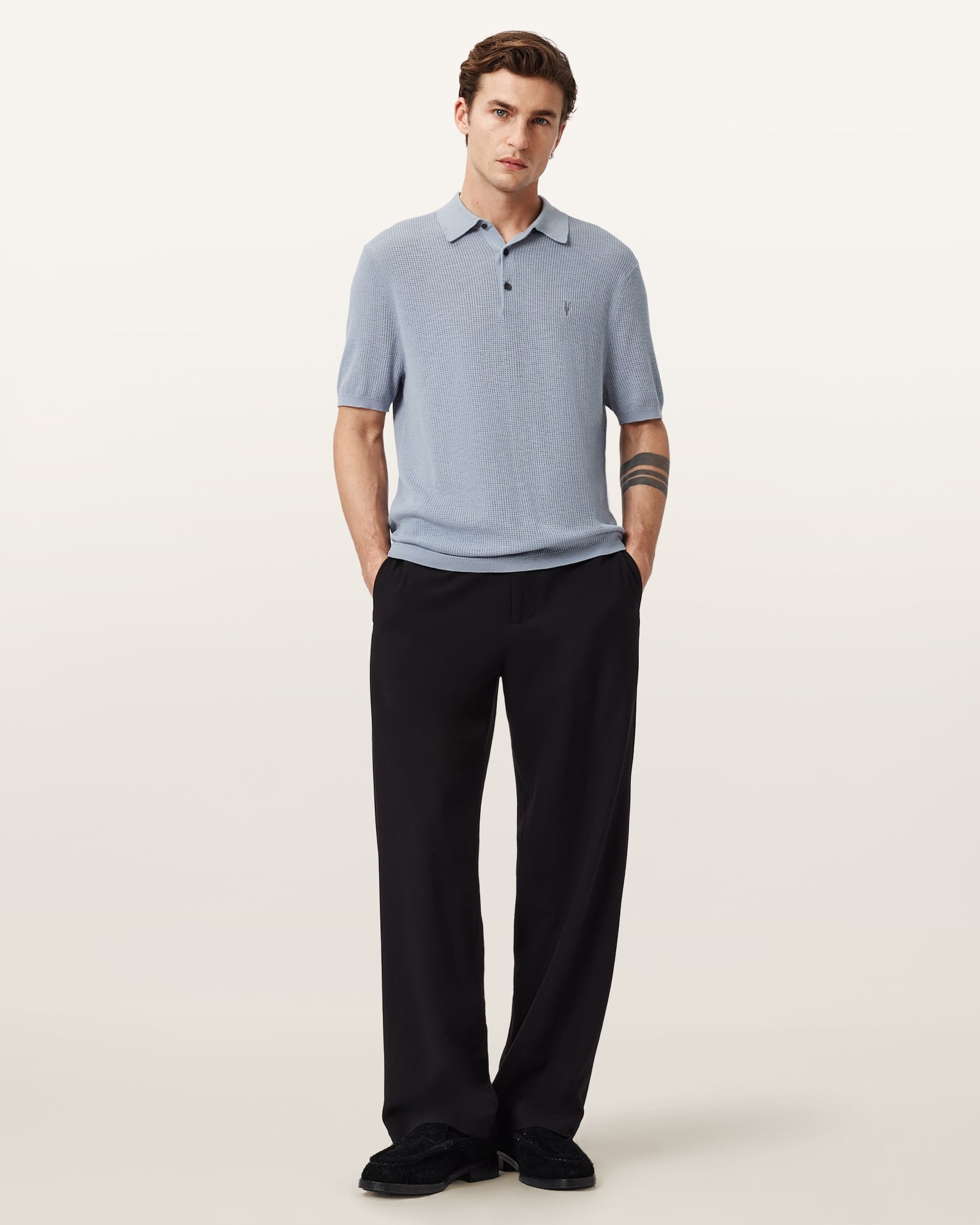 ALLSAINTS (M)AUBREY SS POLO オールセインツ トップス ポロシャツ ブルー【送料無料】