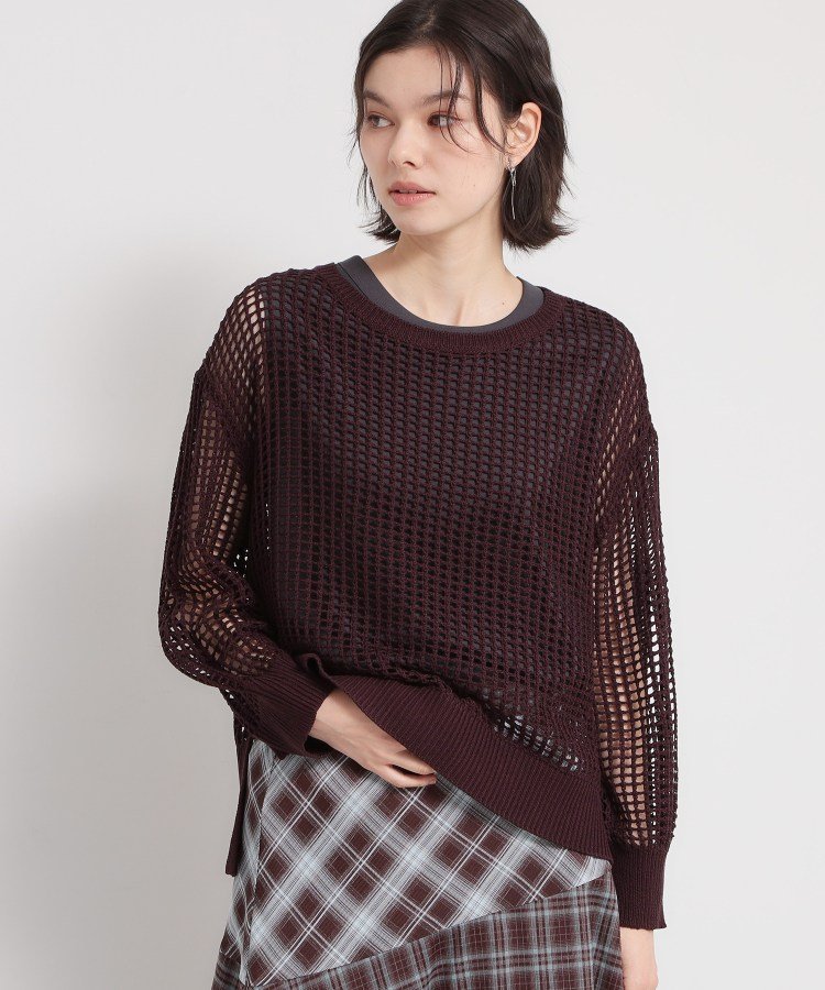 THE SHOP TK メッシュニットプルオーバー ザ ショップ ティーケー トップス ニット グレー ブラウン ブラック