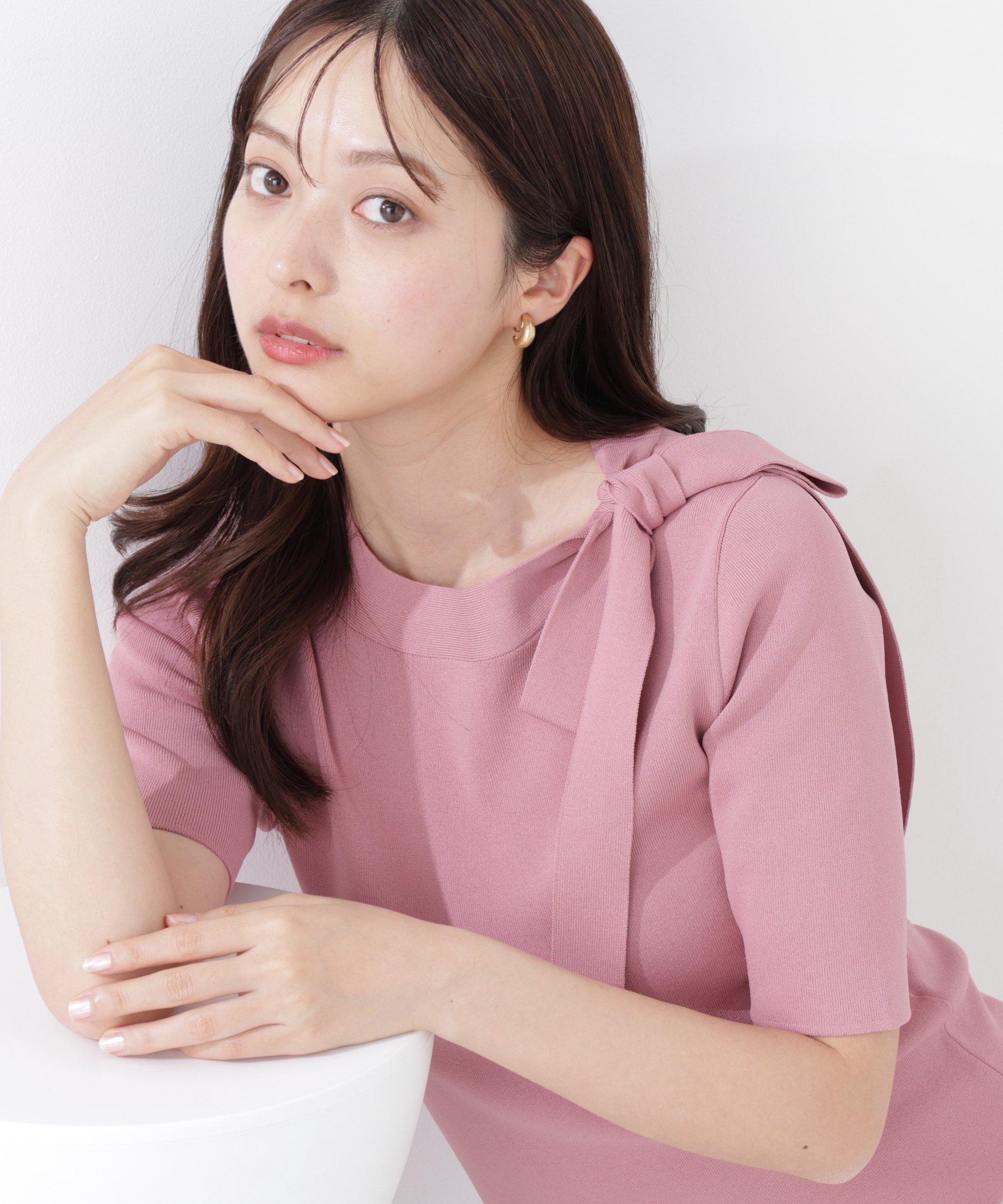 PROPORTION BODY DRESSING ＜UV＞サイドリボンニット 26SS プロポーションボディドレッシング トップス ニット ベージュ ピンク ブラック