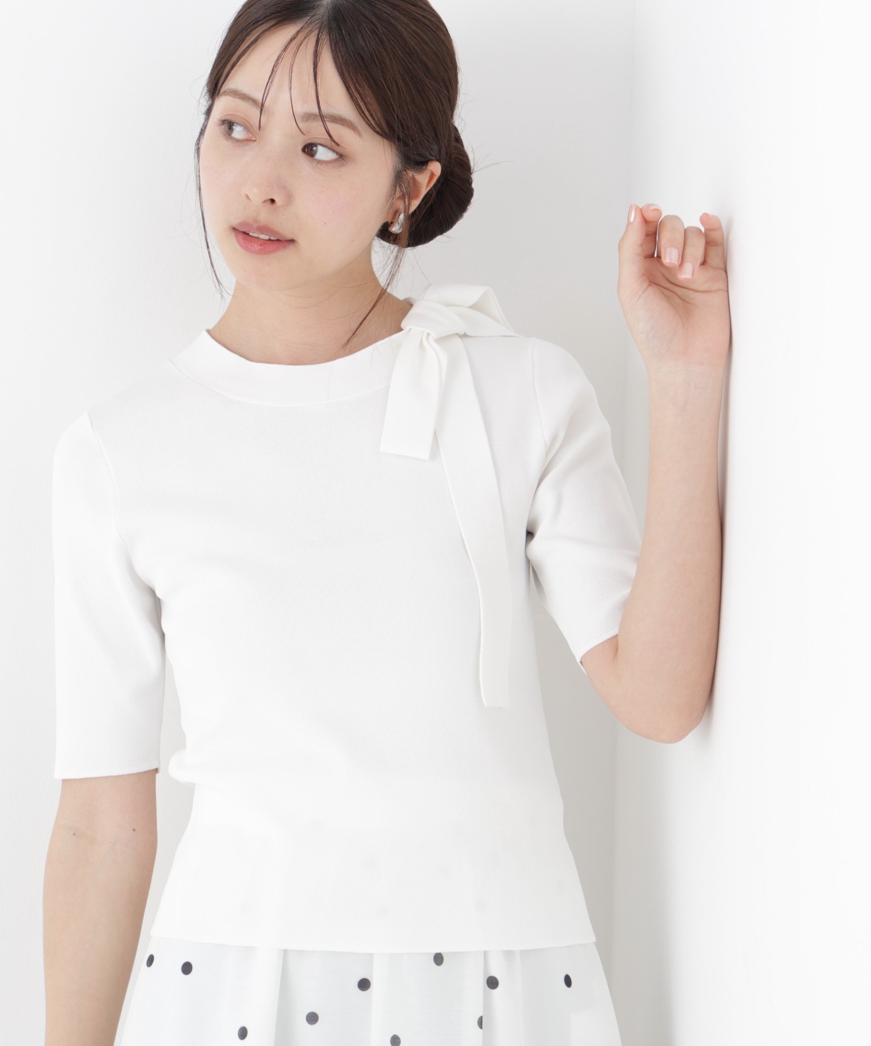 PROPORTION BODY DRESSING ＜UV＞サイドリボンニット 26SS プロポーションボディドレッシング トップス ニット ベージュ ピンク ブラック
