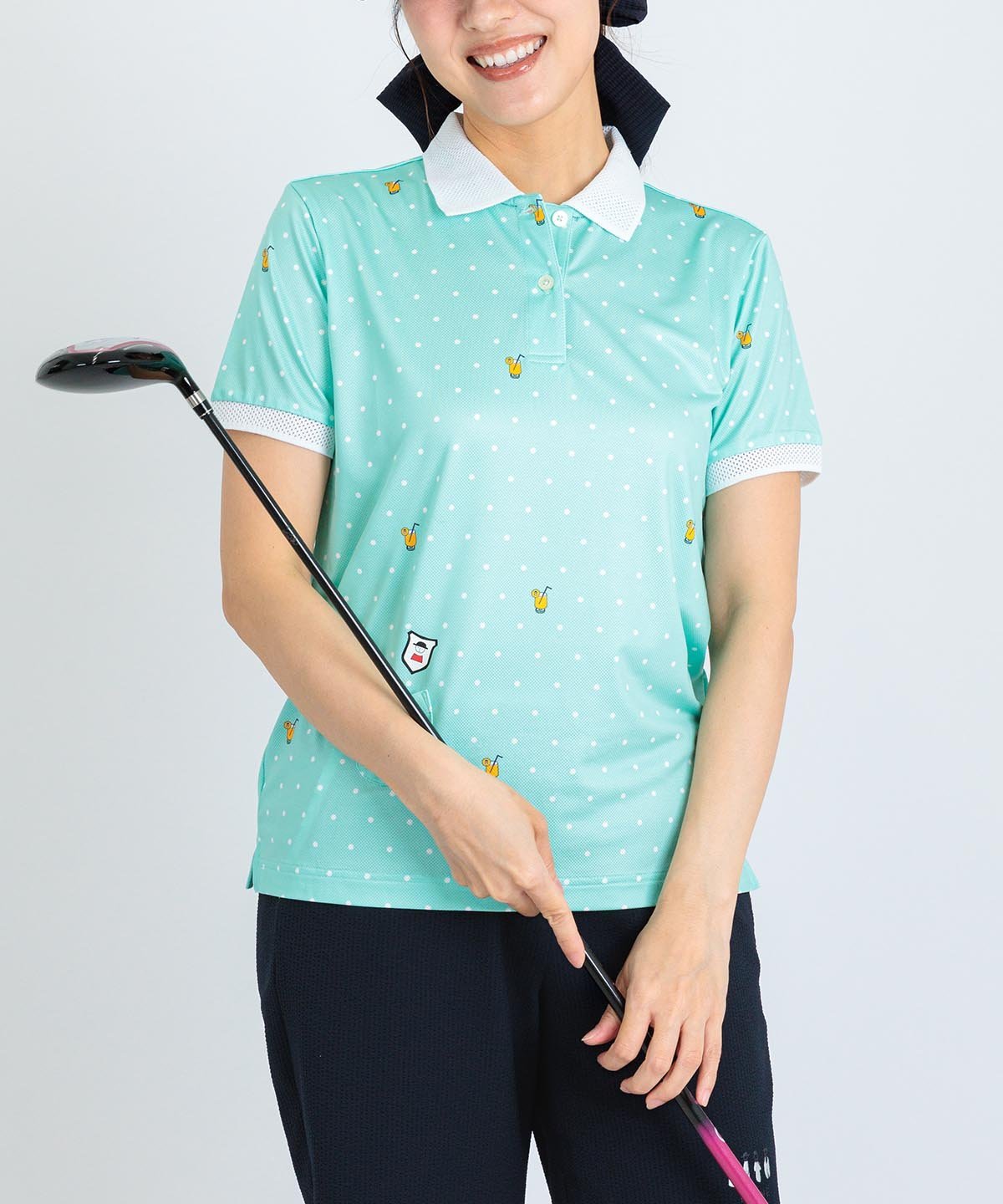 Picone Club 【ピッコーネクラブ公式】ドリンクドット柄UV速乾ポロシャツ ピッコーネクラブ トップス ポロシャツ ネイビー ホワイト ピンク【送料無料】