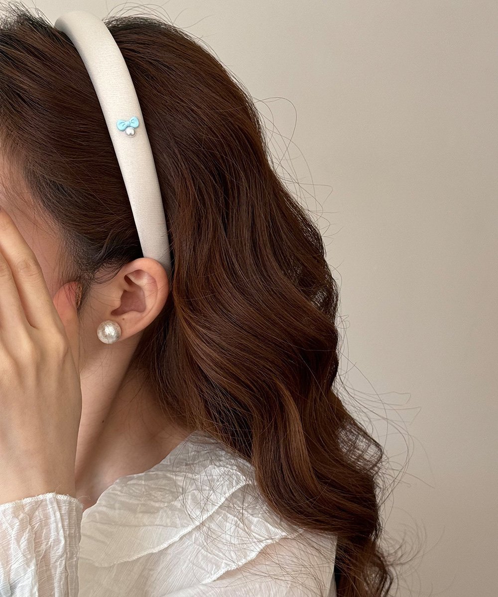 【SALE／52%OFF】miniministore カチューシャ リボンパール飾り 韓国風 ミニミニストア ヘアアクセサリー カチューシャ・ヘアバンド ブラック