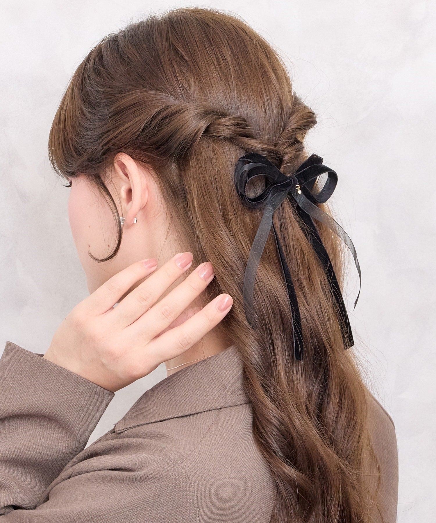Heartdance ベロア*オーガンジーロングリボンヘアカフ ポニーフック ハートダンス ヘアアクセサリー その他のヘアアクセサリー グレー ピンク ブラウン ブラック
