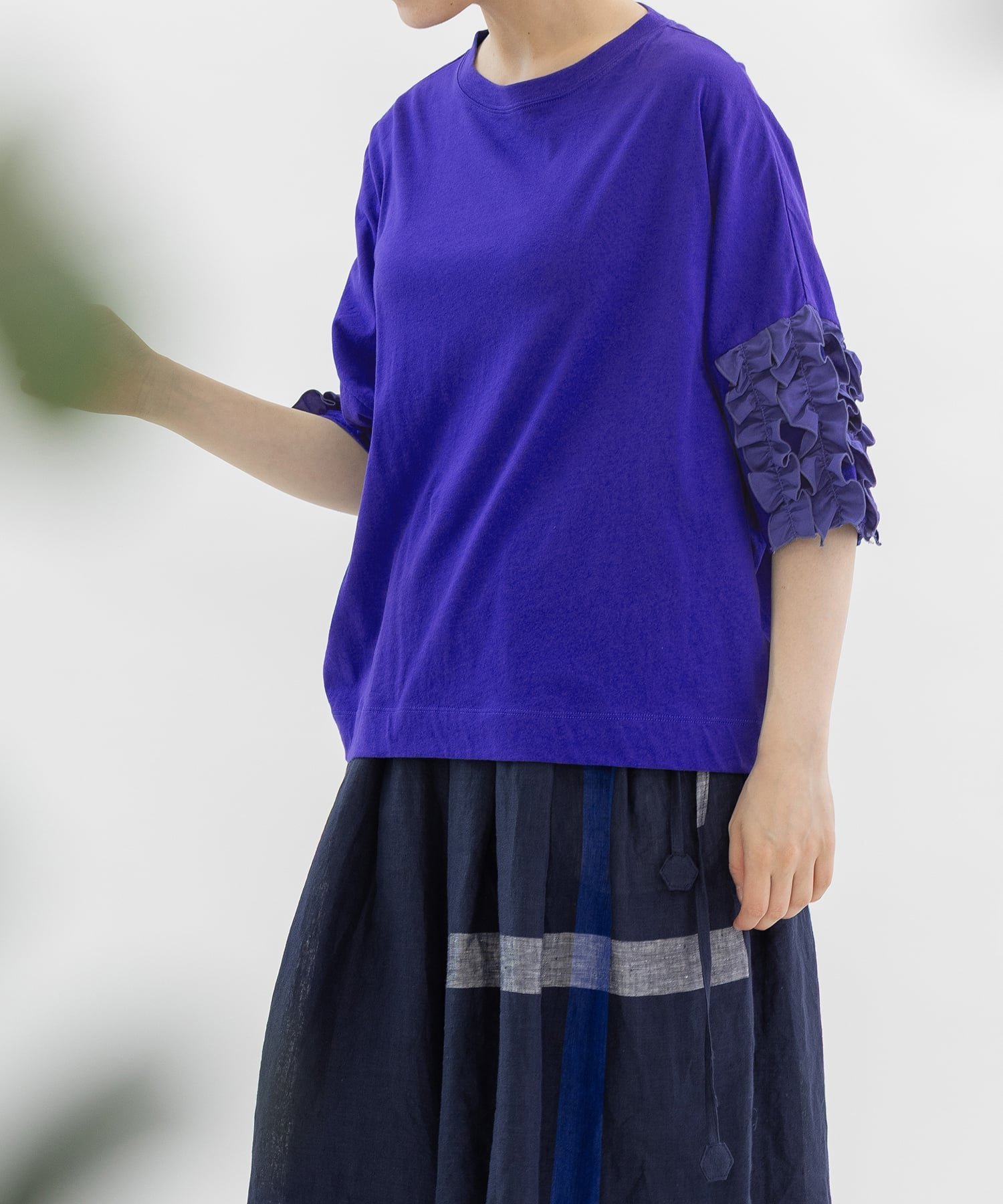 nop de nod USコットンフリル5分袖Tシャツ プードゥードゥー トップス カットソー・Tシャツ ブラウン ホワイト ブラック ネイビー