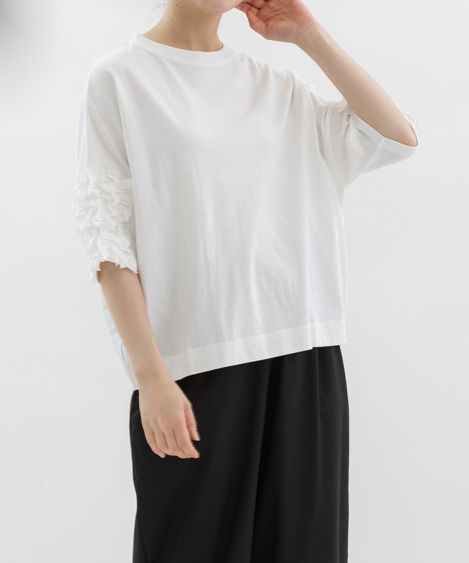 nop de nod USコットンフリル5分袖Tシャツ プードゥードゥー トップス カットソー・Tシャツ ブラウン ホワイト ブラック ネイビー