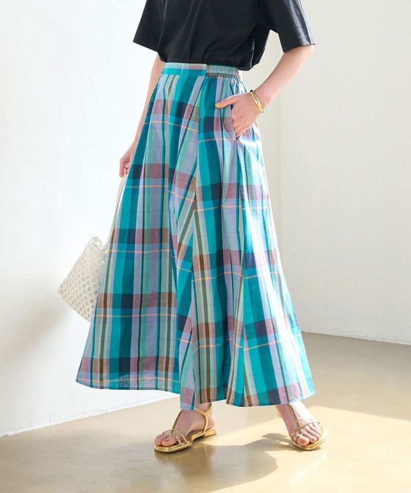 【SALE／40%OFF】UNITED ARROWS green label relaxing 【WEB限定】IND マドラスチェック フレア スカート ユナイテッドアローズ グリーンレーベルリラクシング スカート ロング・マキシスカート ブルー【送料無料】のサムネイル